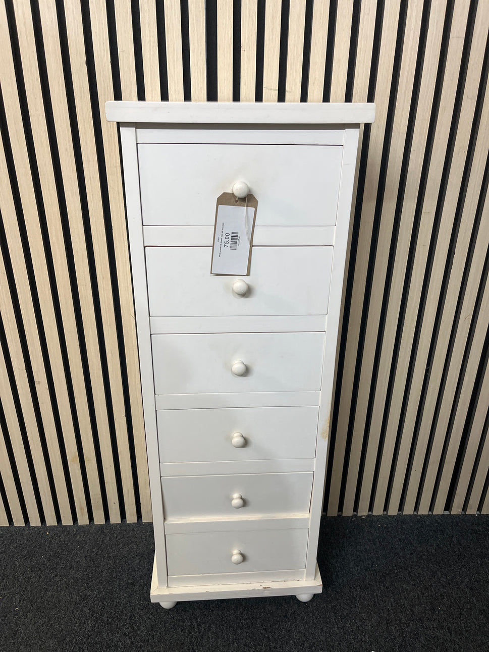 White wooden 6 drawer slim tall boy 2425