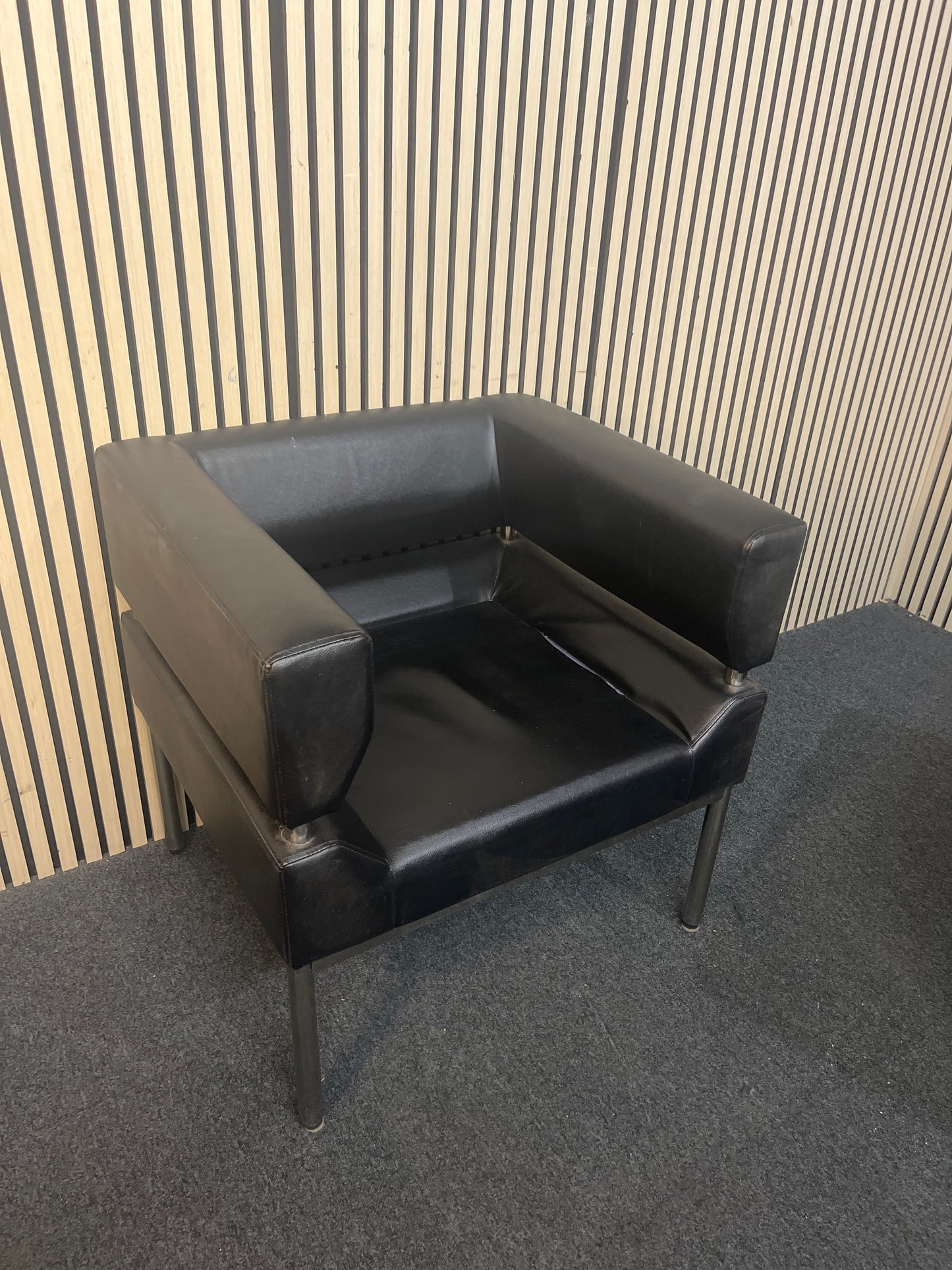 Black faux leather tub chair with chrome legs   44143