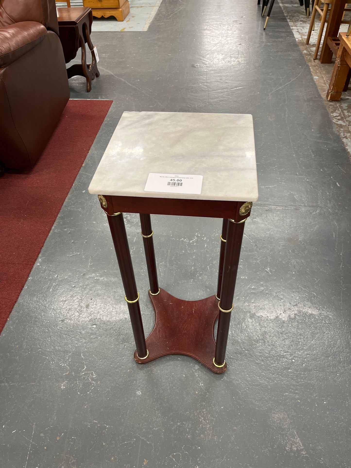 Marble effect mahogany framed lamp table  2125