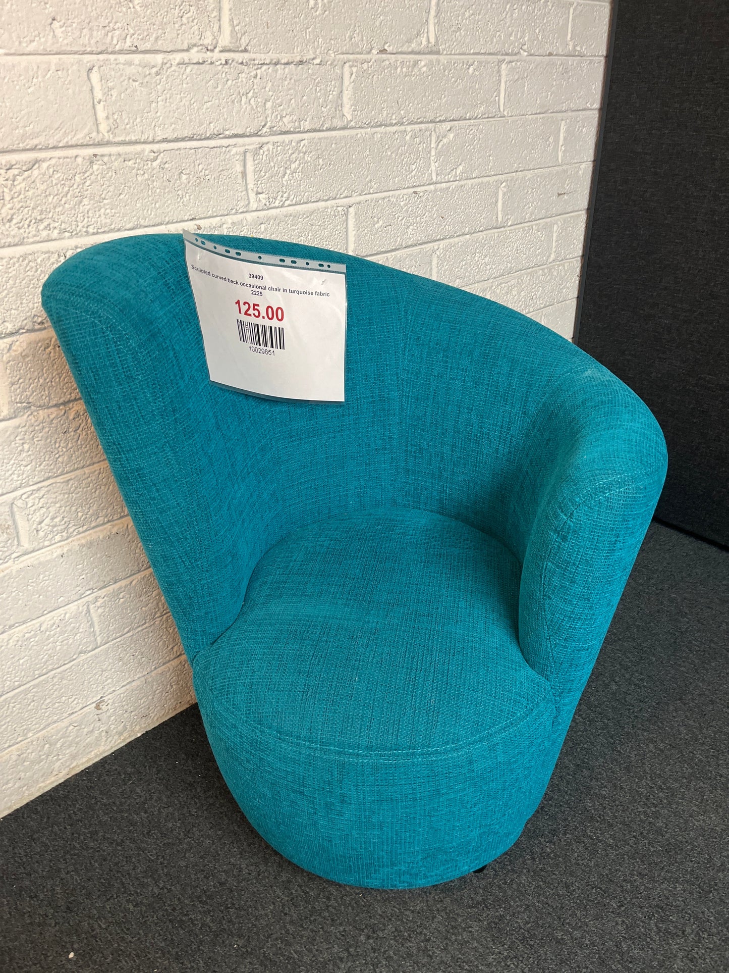 Sculpted curved back occasional chair in turquoise fabric 2225
