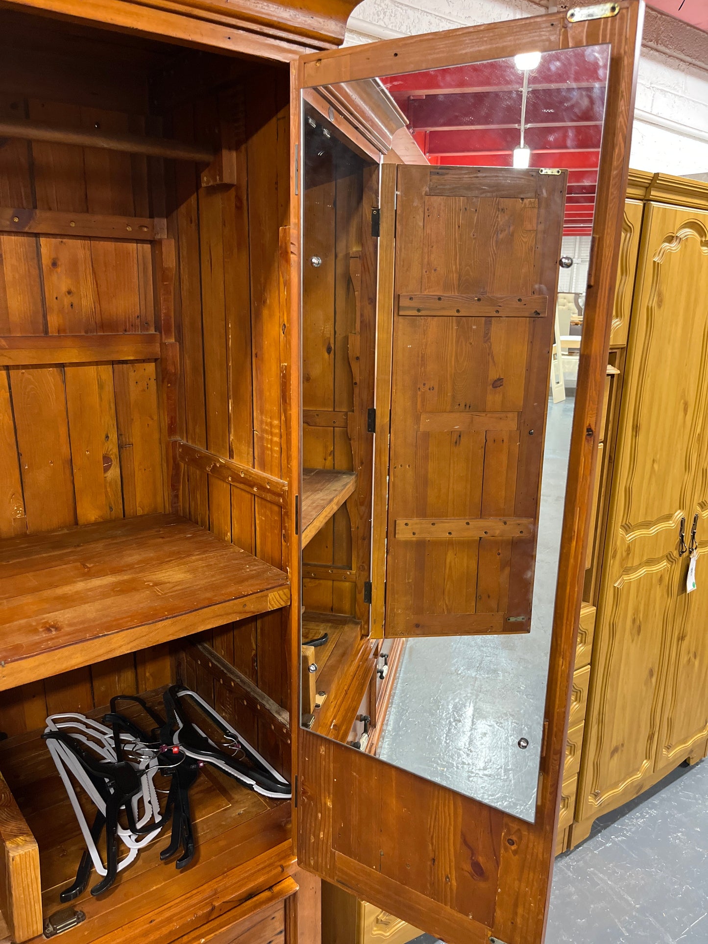 Tall 2 door 2 drawer solid pine wardrobe with ivory handles (H 200 x W 110 x D 63 cm) 2225