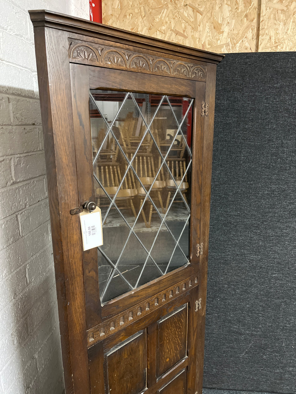 Ercol corner dark wood stained glass door display unit 3225