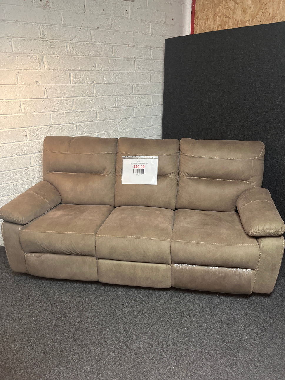 3 seater brown suede recliner sofa