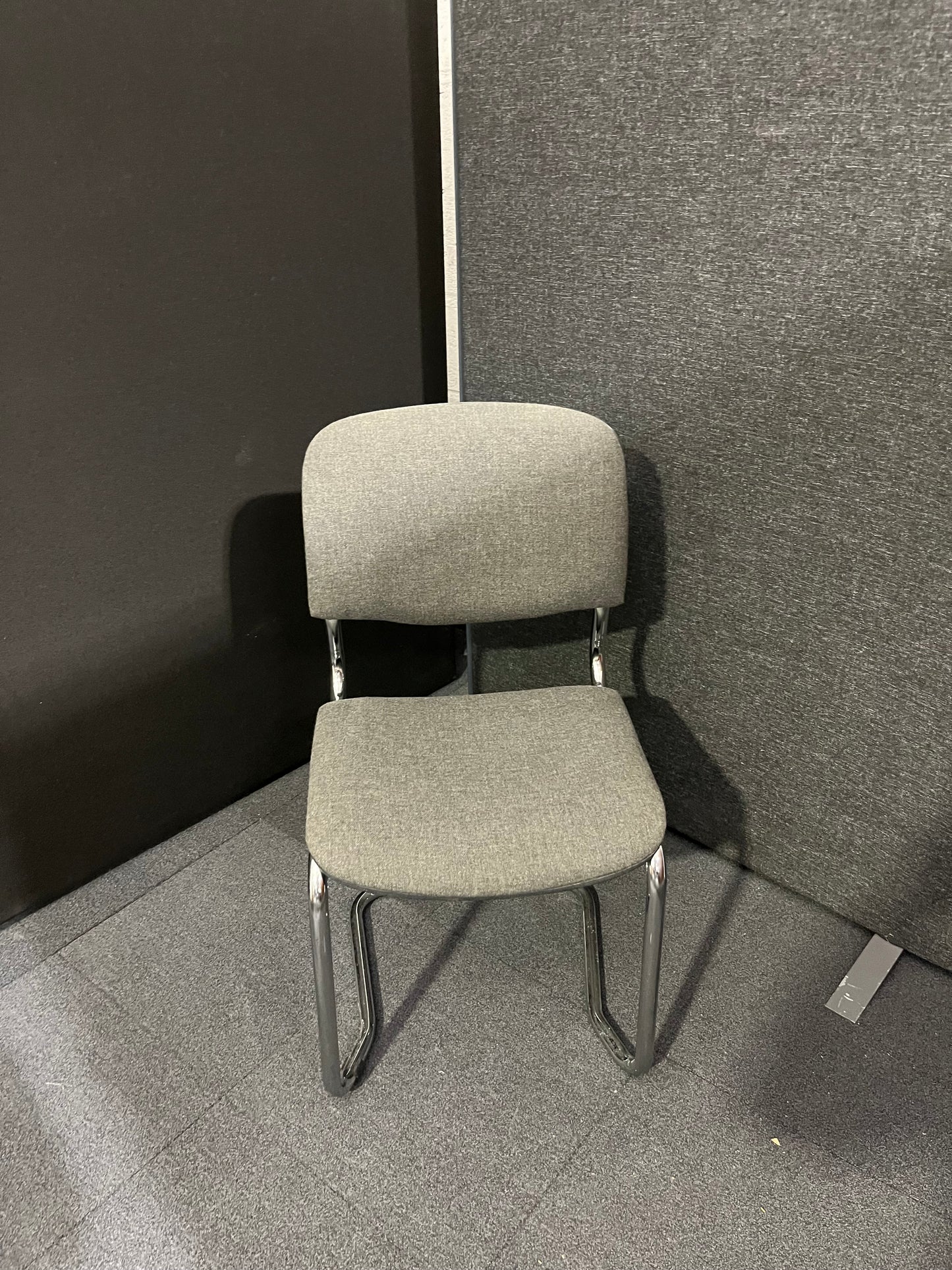 Chrome framed cantilever meeting chair with charcoal fabric seat and back  1425