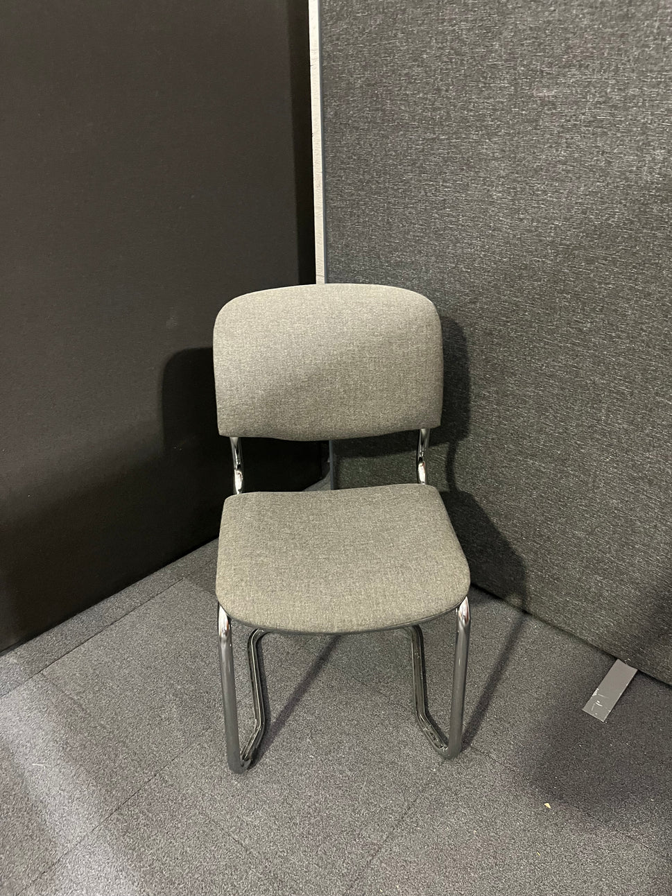 Chrome framed cantilever meeting chair with charcoal fabric seat and back  1425