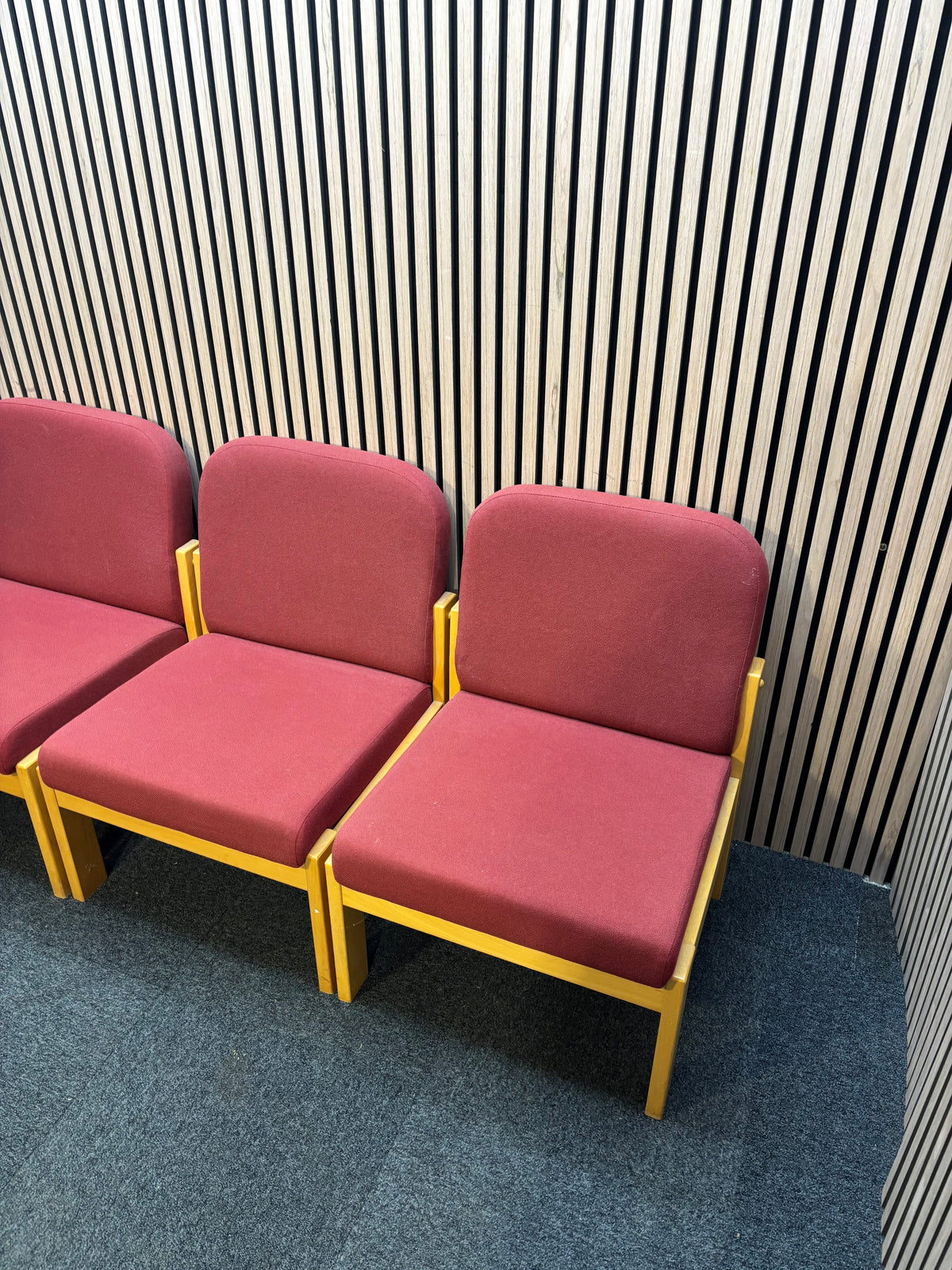 Red fabric, beech framed reception chair  J3949