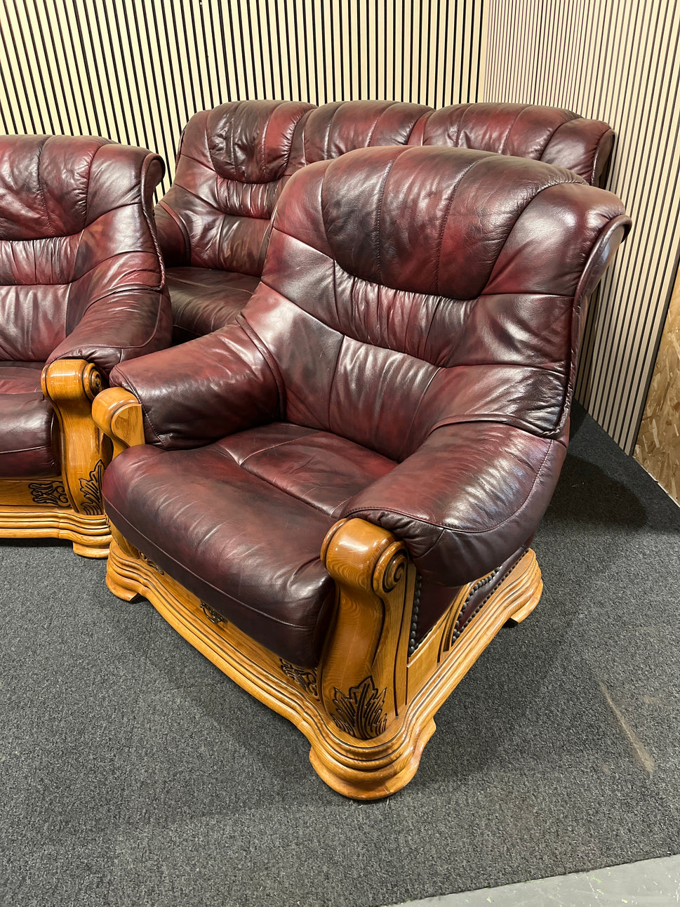 3+1+1 solid wood framed, real wine leather sofa suite 2325
