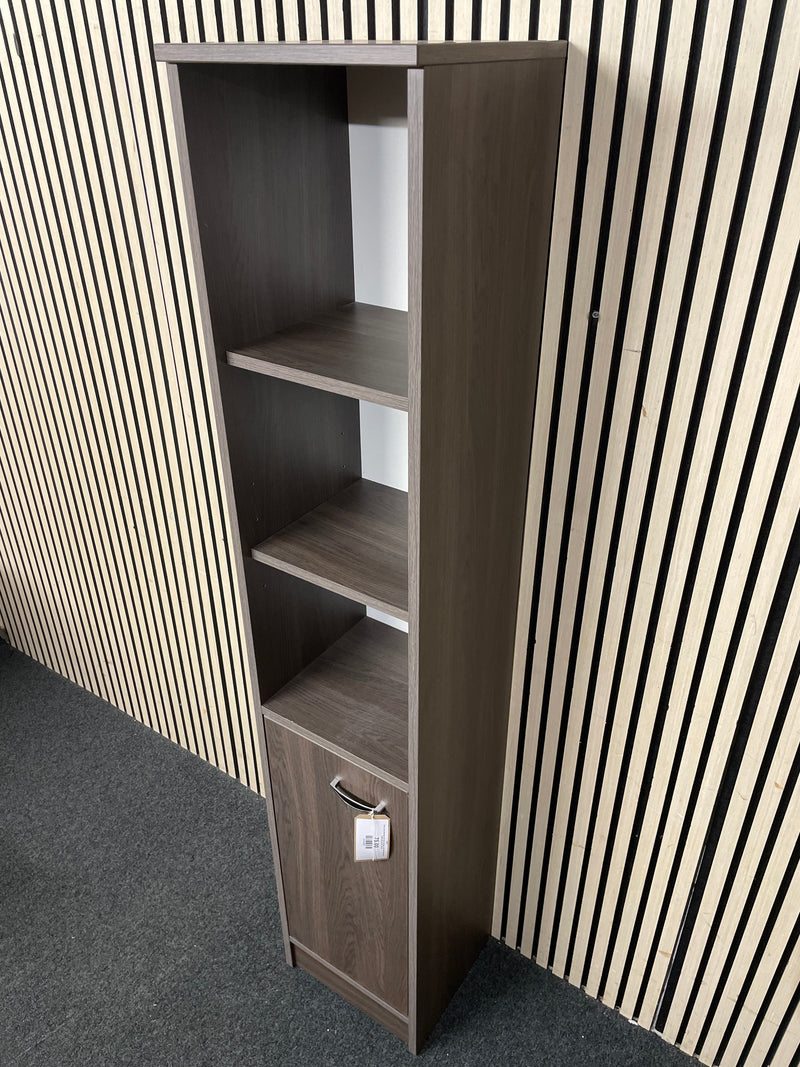 Grey oak laminate tall slim storage unit with base door 35Wx32Dx181H  44545