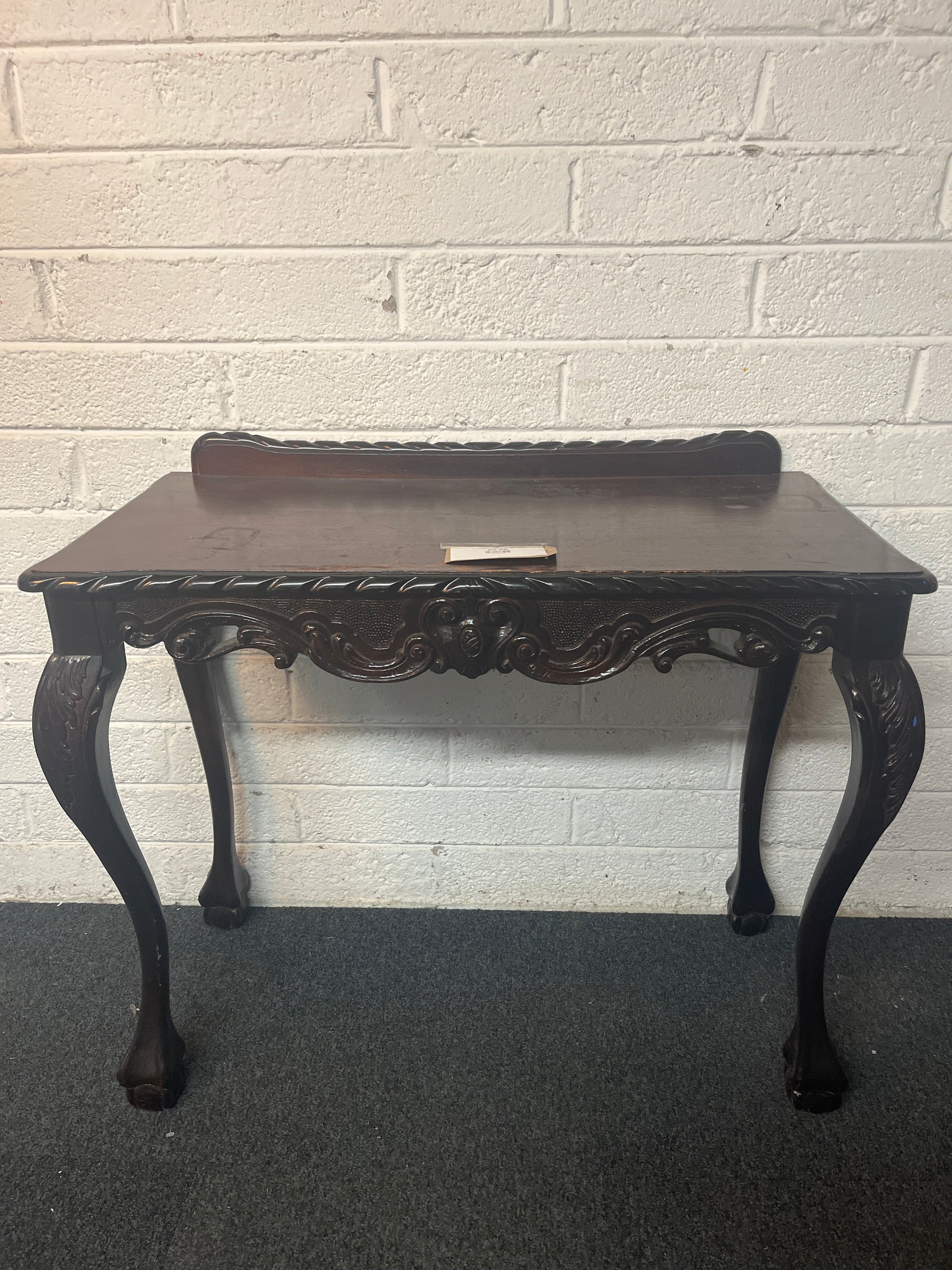 Ornate console mahogany table with upstand