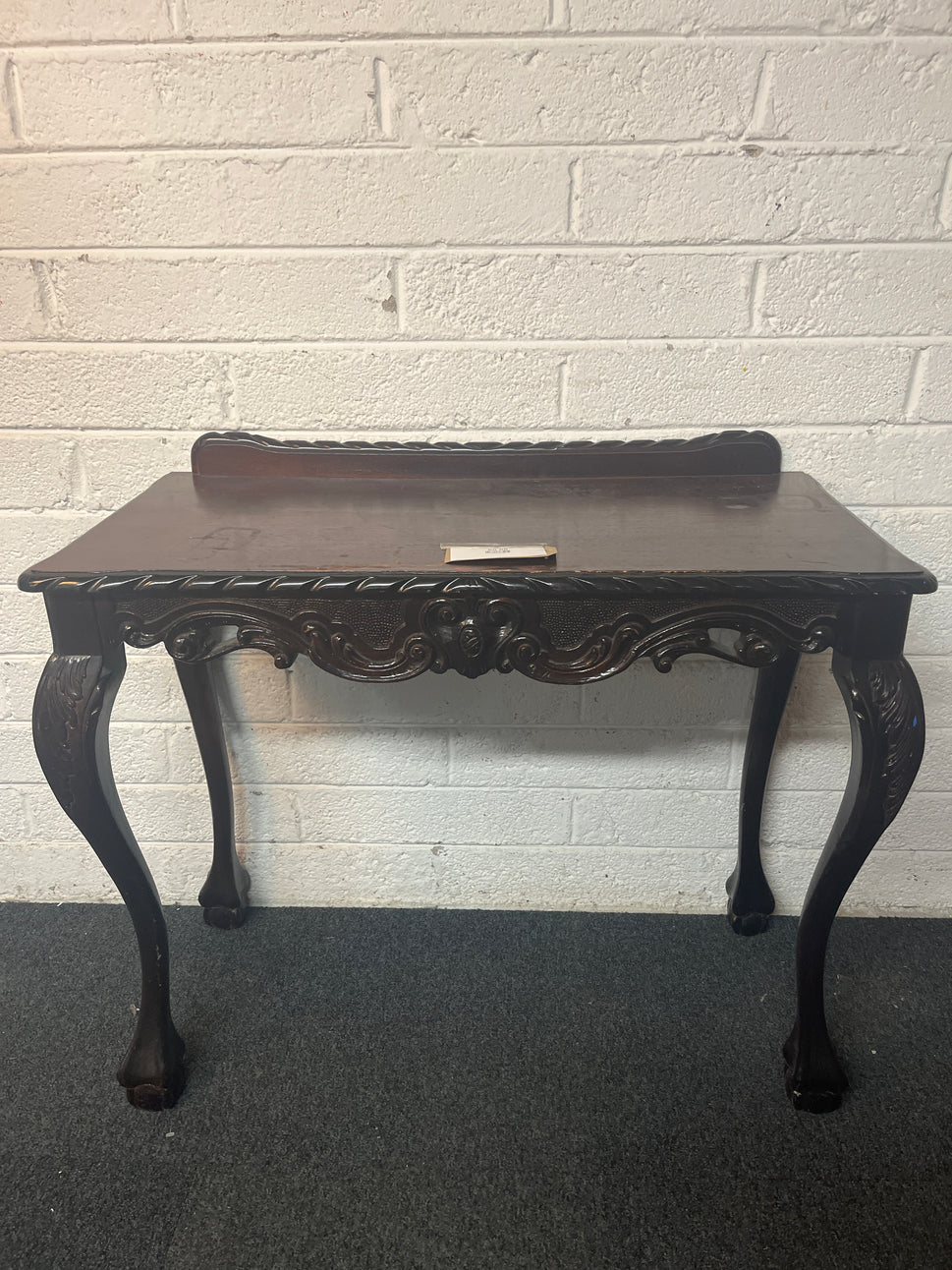 Ornate console mahogany table with upstand