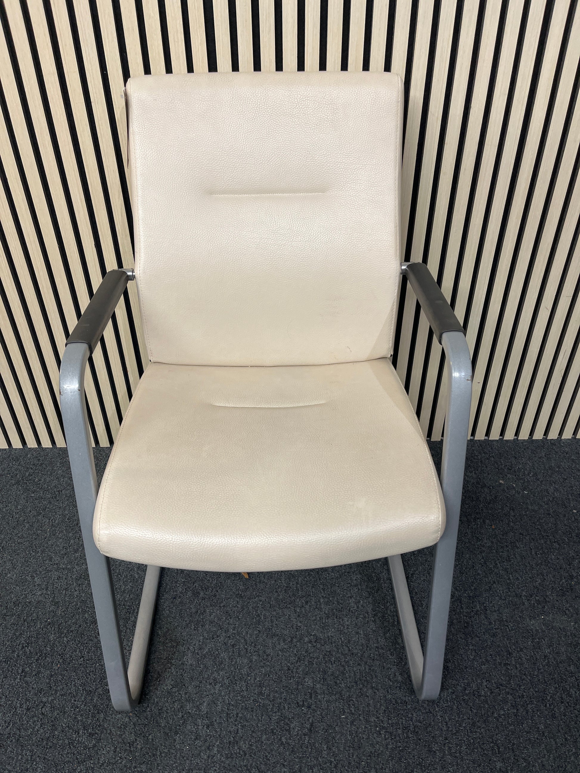 Cream leather meeting chair with chrome canitilever frame