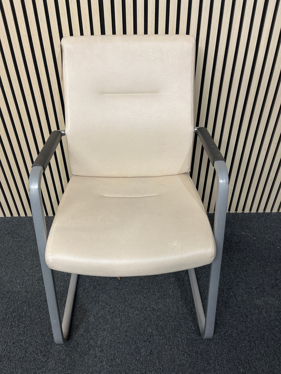 Cream leather meeting chair with chrome canitilever frame