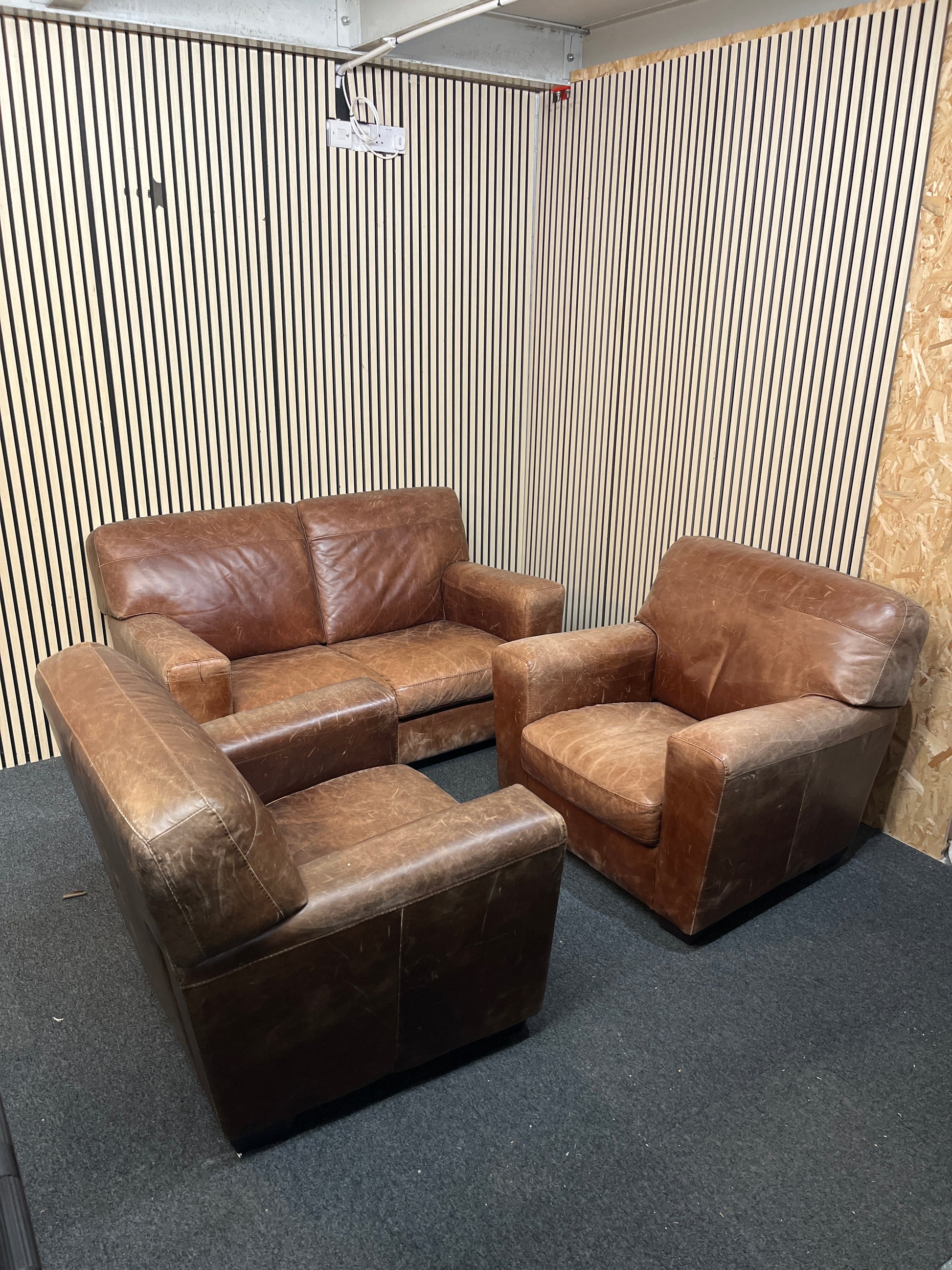 2+1+1 real tan leather box sofa suite 1126