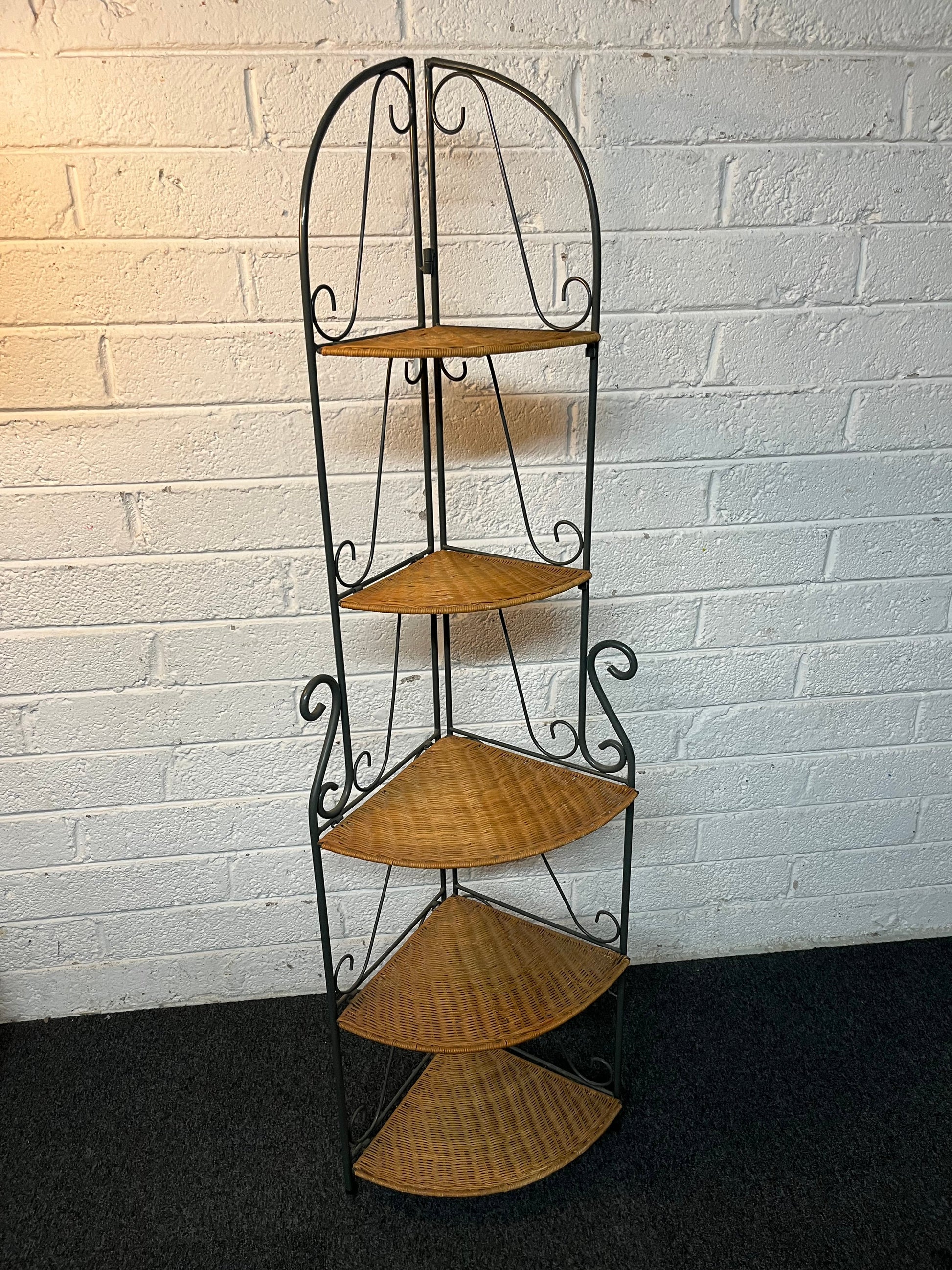 Tall rattan and metal tiered what not (H 160 x W 47 x D 32 cm ) 2225