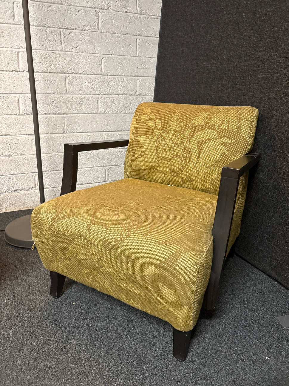 Orior low yellow floral fabric armchair with wooden frame  1225