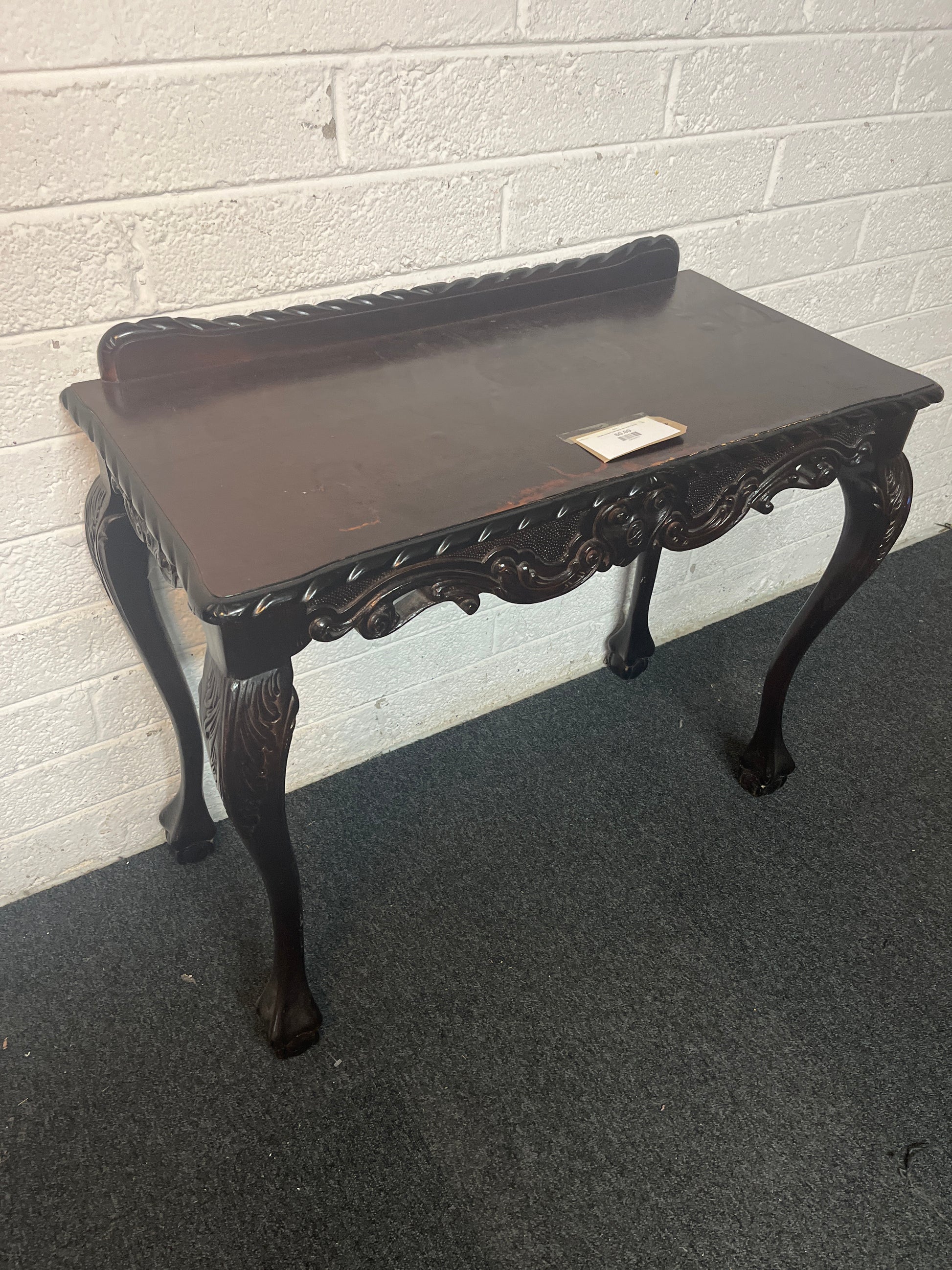 Ornate console mahogany table with upstand