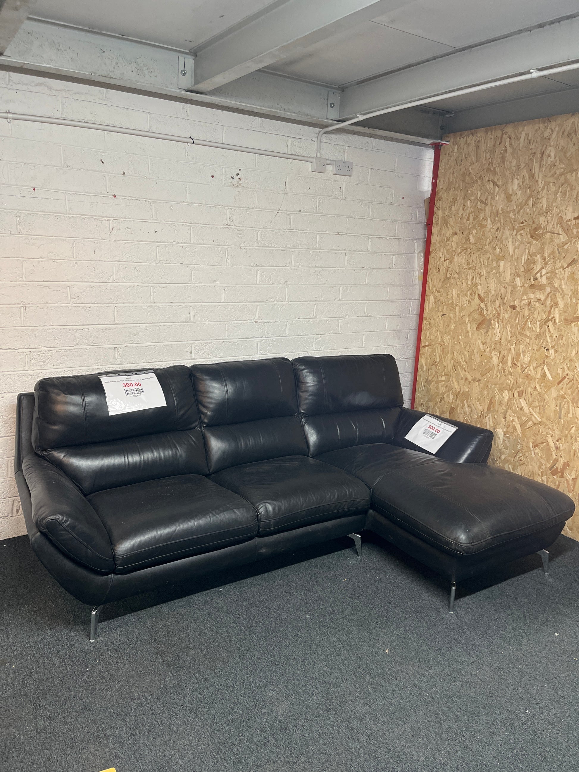 Black leatherette high back corner suite in sections 1325
