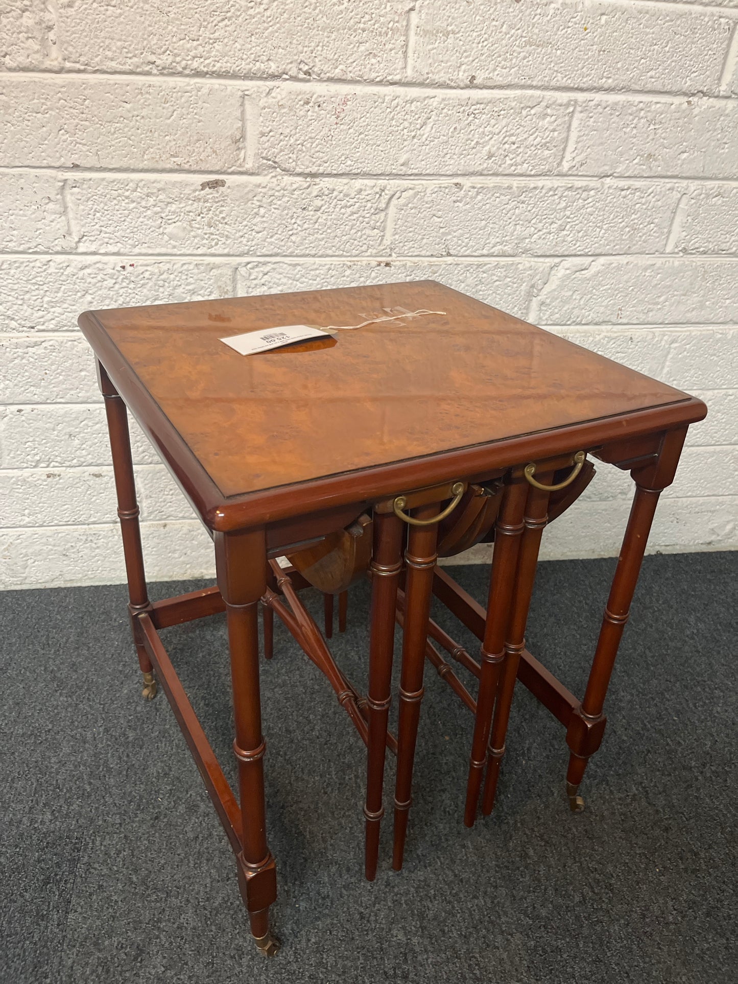 Ornate walnut lamp table with 2 no. pull out tables 3225