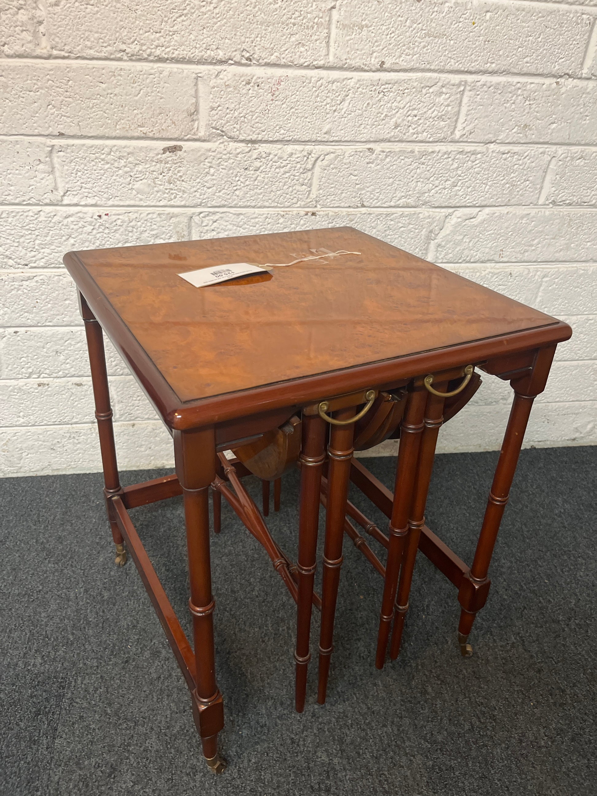 Ornate walnut lamp table with 2 no. pull out tables 3225