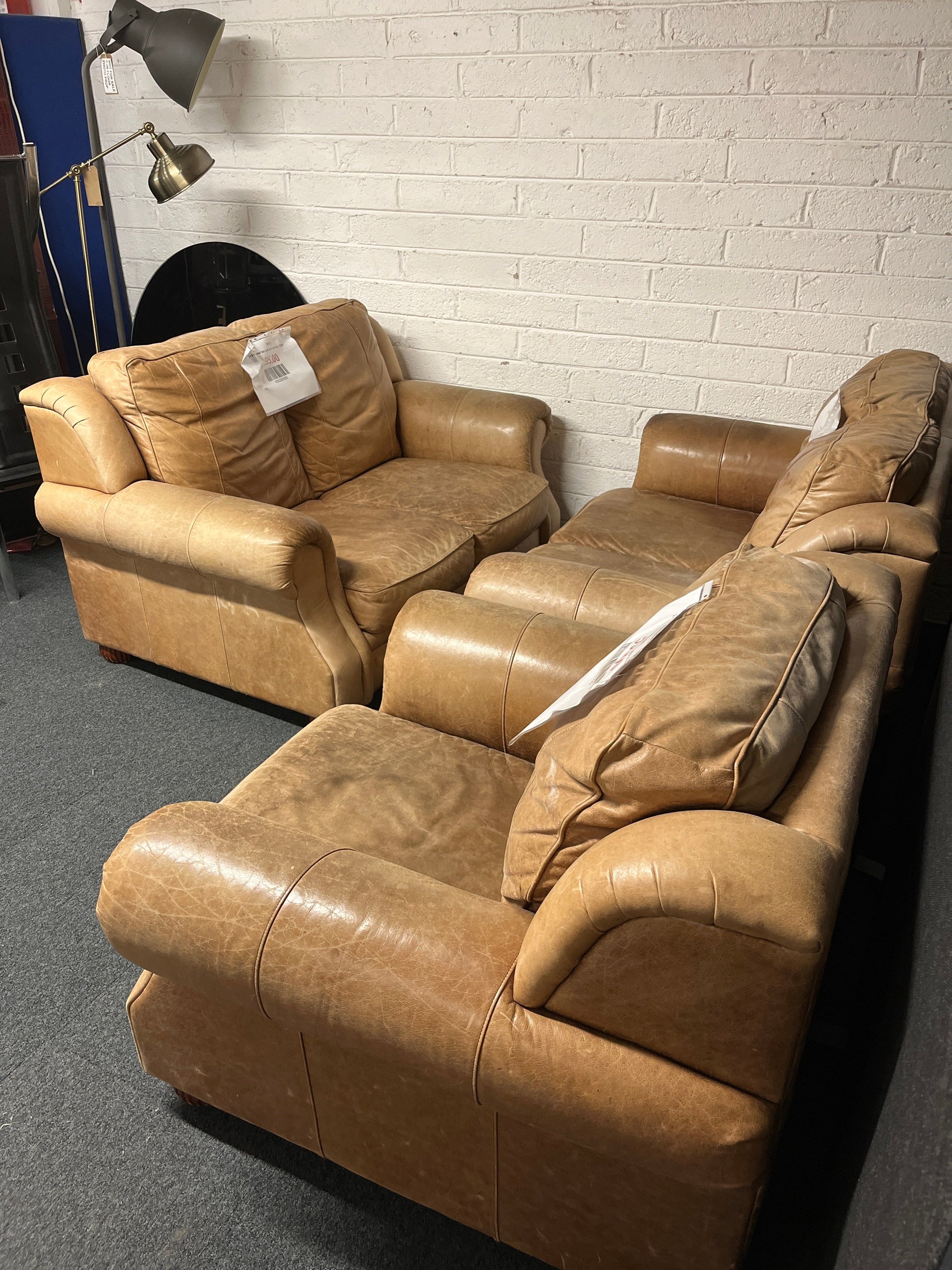 2+1 real tan soft leather sofa suite 1225