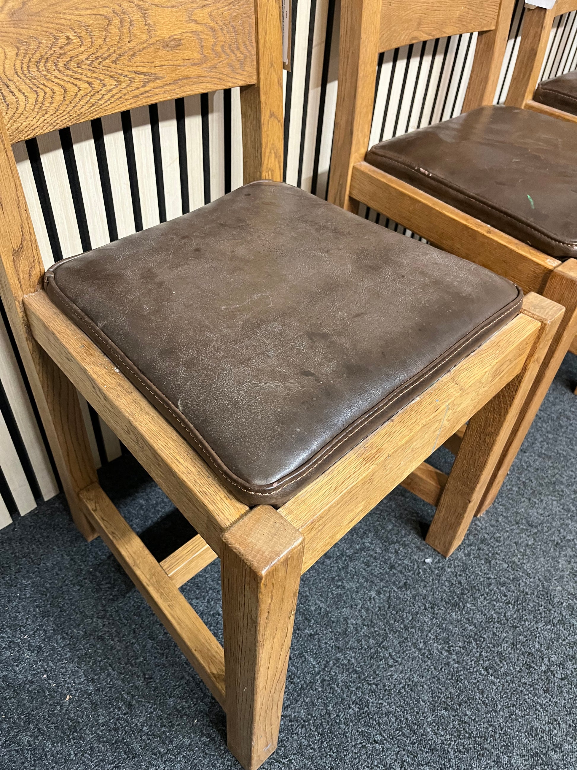 Solid oak and brown leather dining chair set (SET OF 4) 1126
