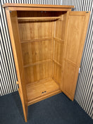 Tall 2 door natural pine wardrobe with wooden knob handles and internal hanging rail 100Wx52Dx180H  44486