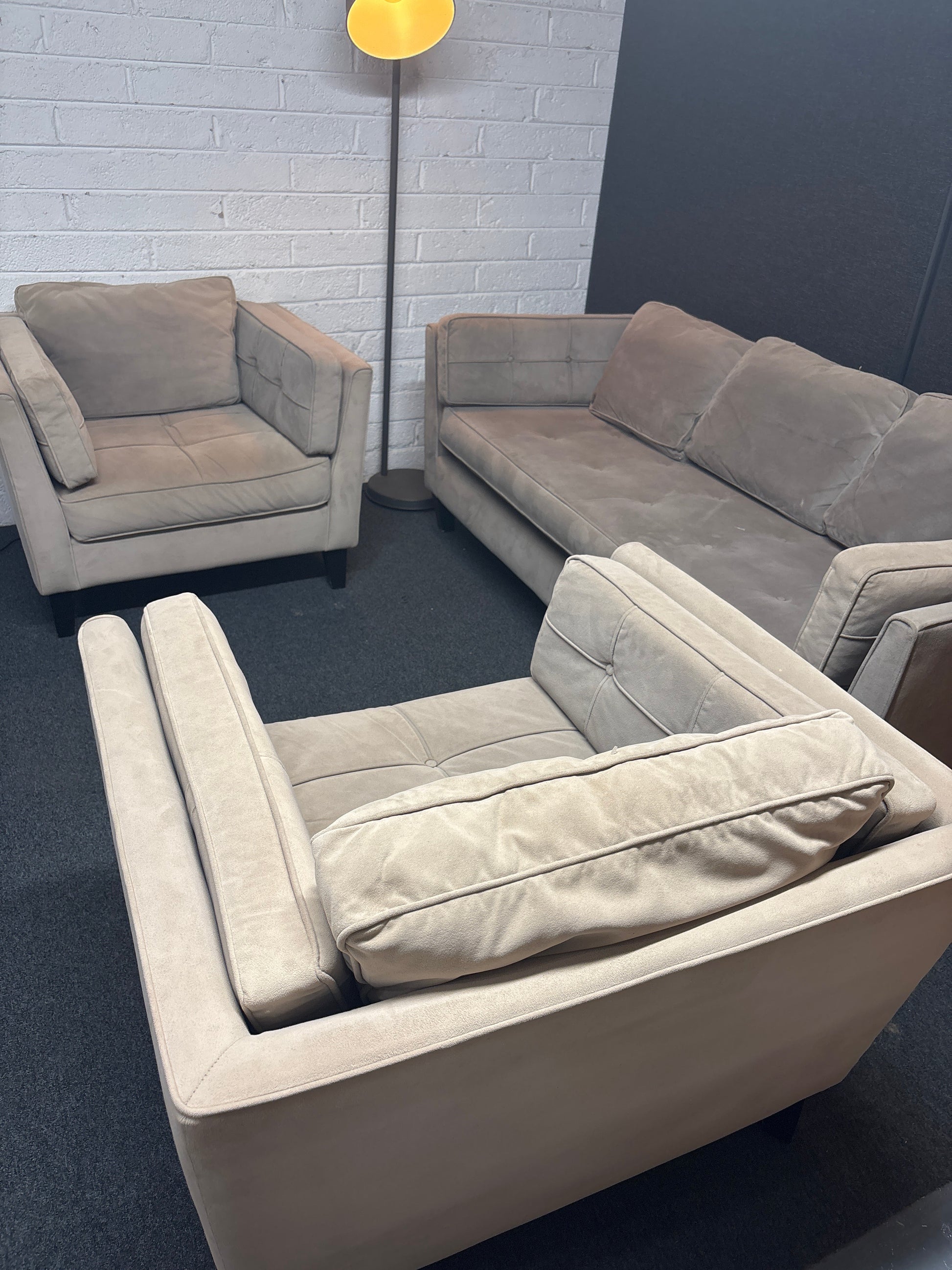 Large 3+1+1 light brown suede fabric sofa suite  1225