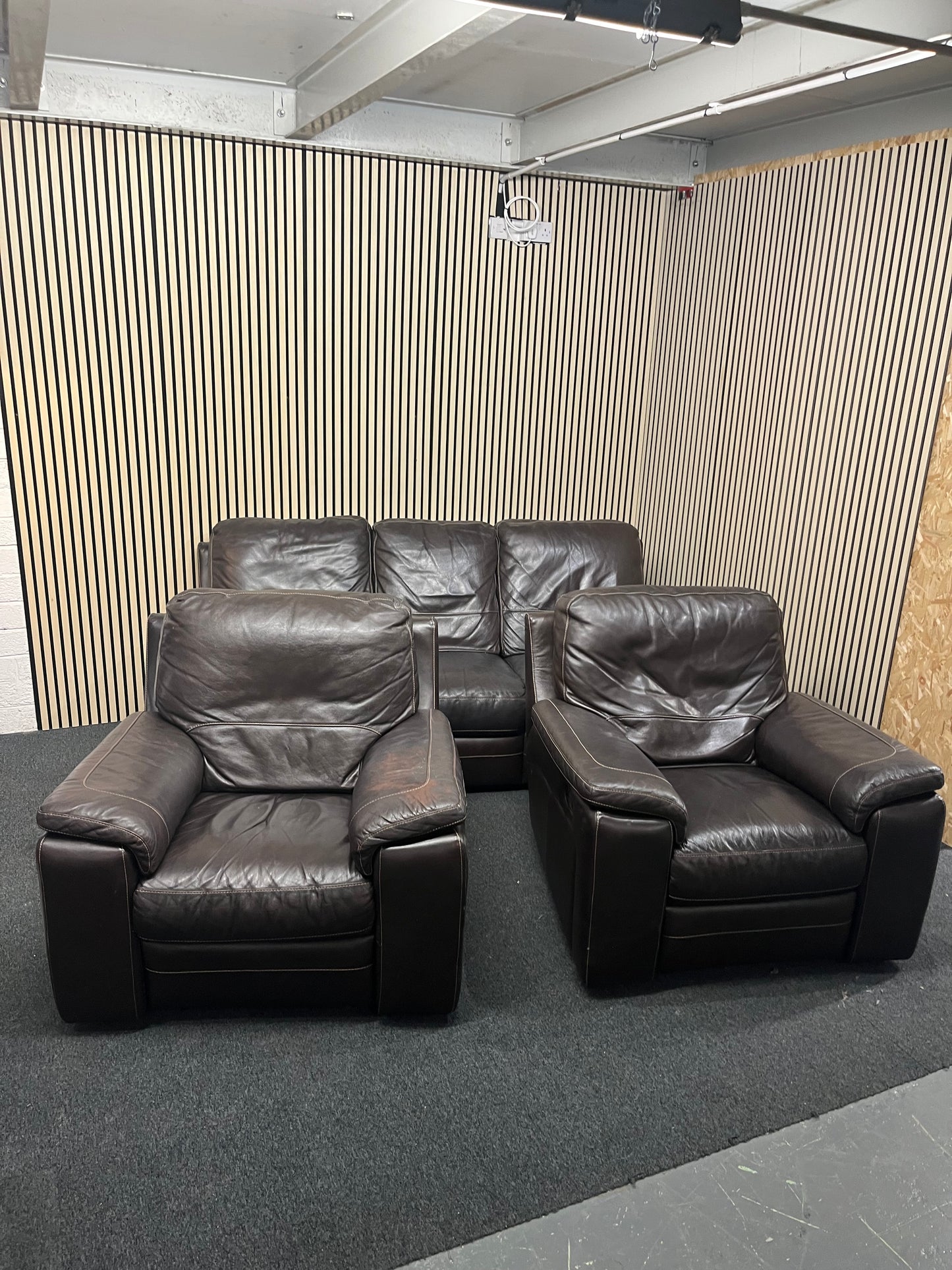 3+1+1 real brown leather recliner suite 2325