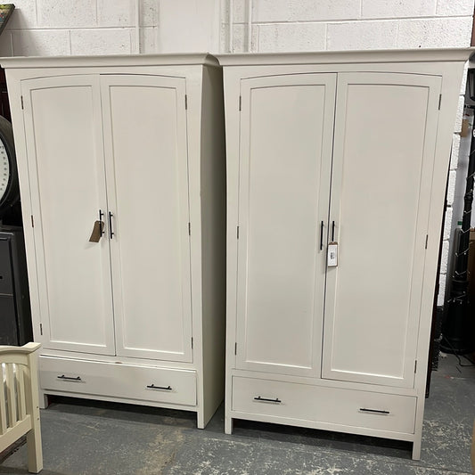 Tall white painted 2 door 1 drawer wardrobe black T bar handles  Q4323