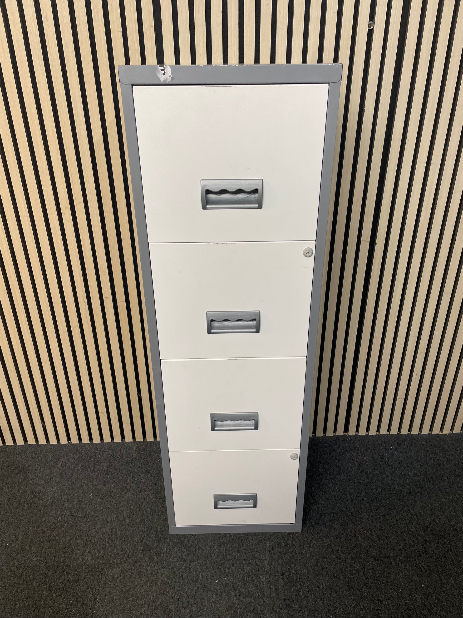 4 door A4 Grey and white metal filing cabinet (WITH KEY)