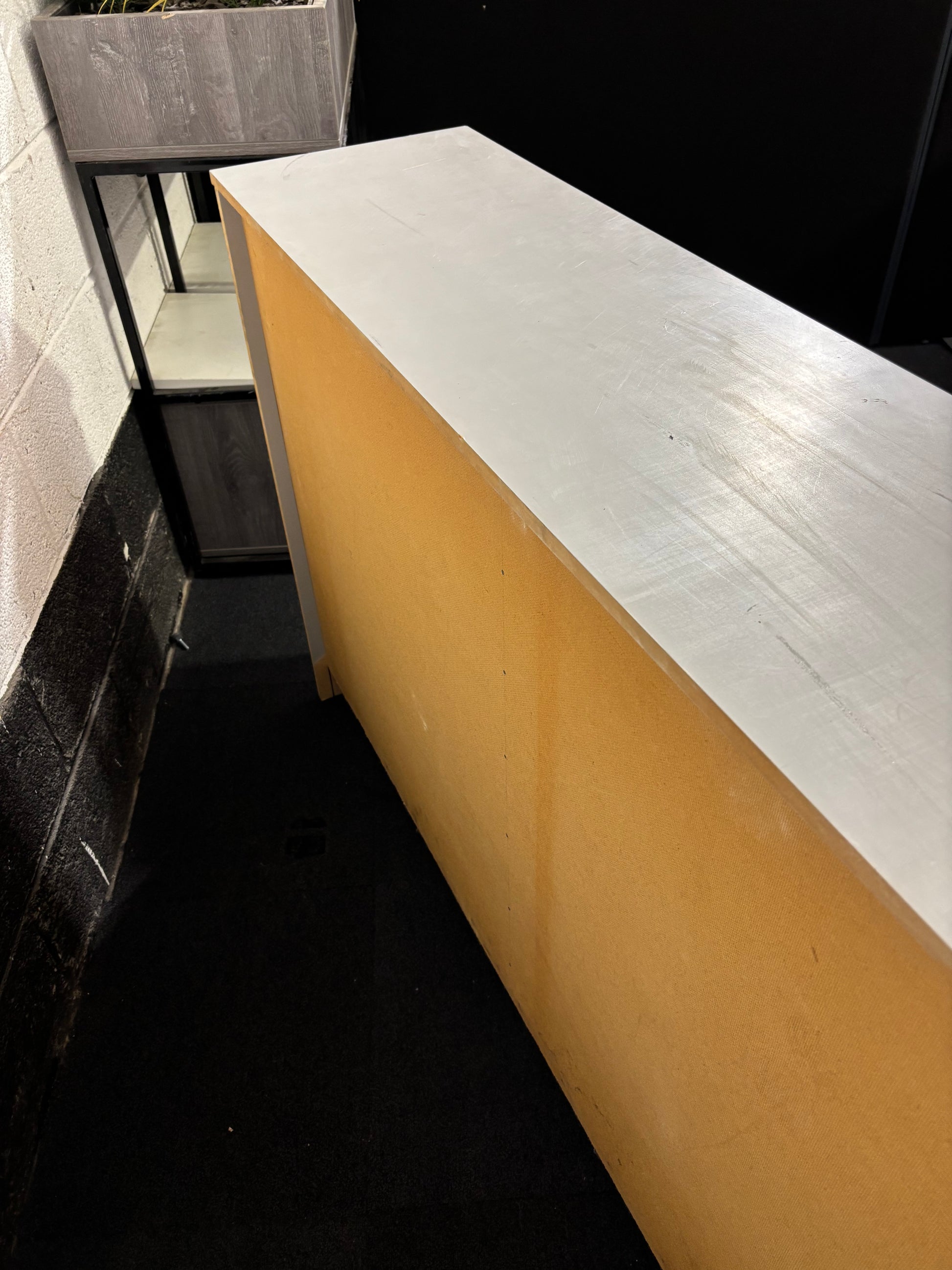 Grey mdf long low  4 section bookcase with adjustable shelves 93Hx148Lx35.5D