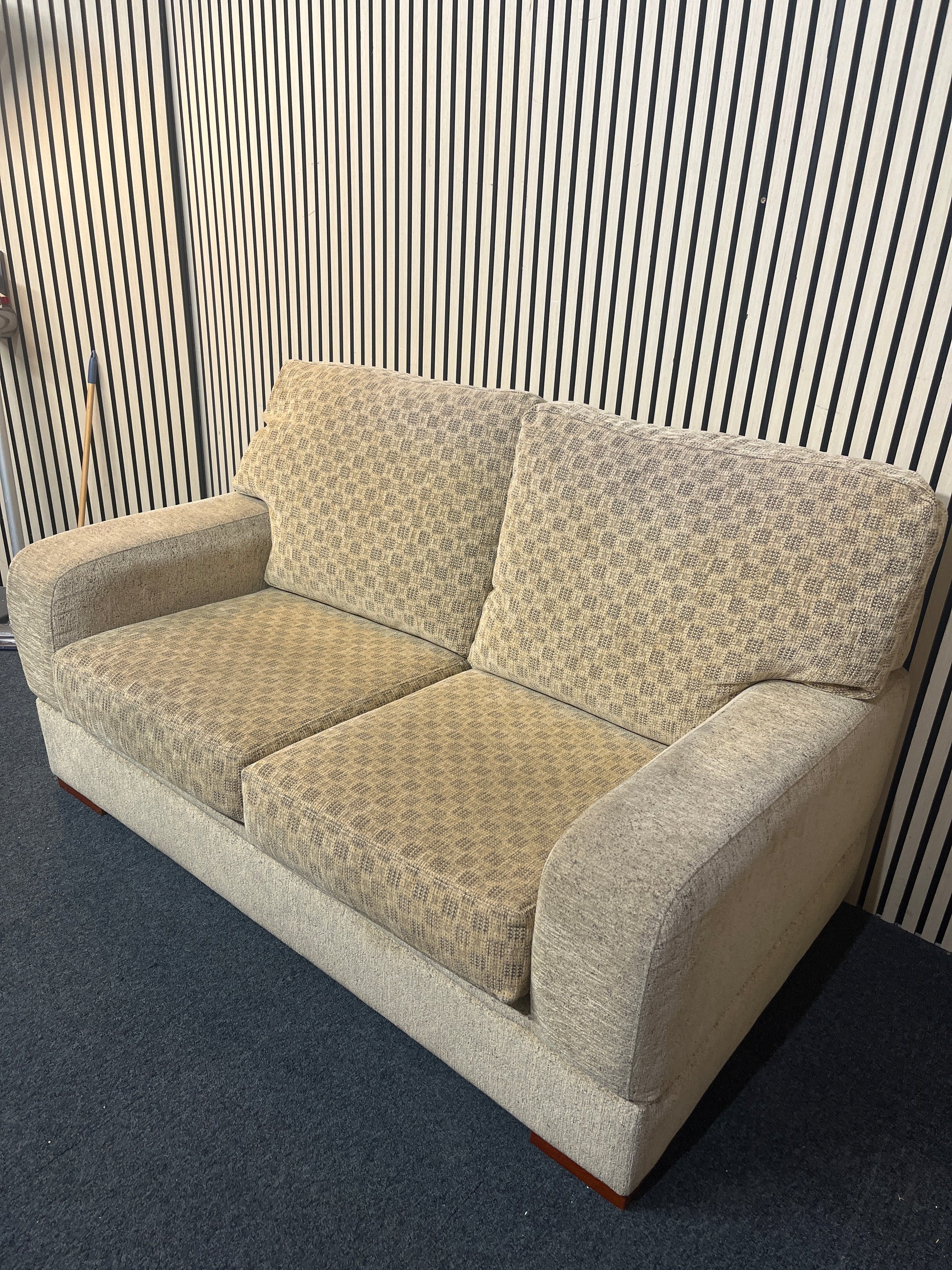 2 seater light brown fabric high back sofa 1226