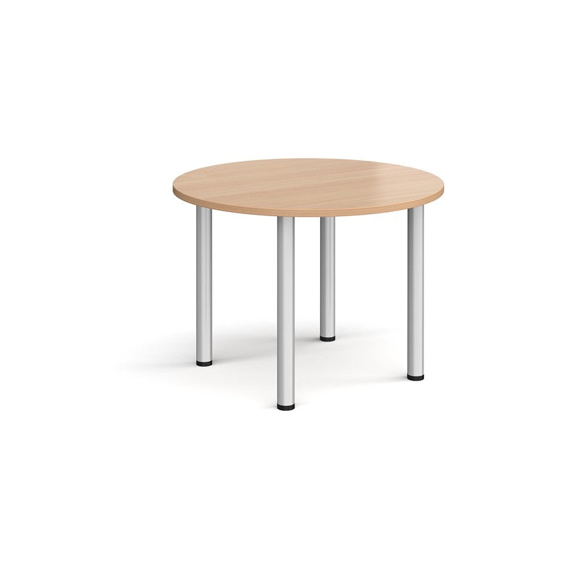 Circular chrome radial leg meeting table 1000mm- Beech