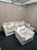 Switch Large light cream crushed velvet fabric corner suite (in sections) with matching armchair 3325 2 image