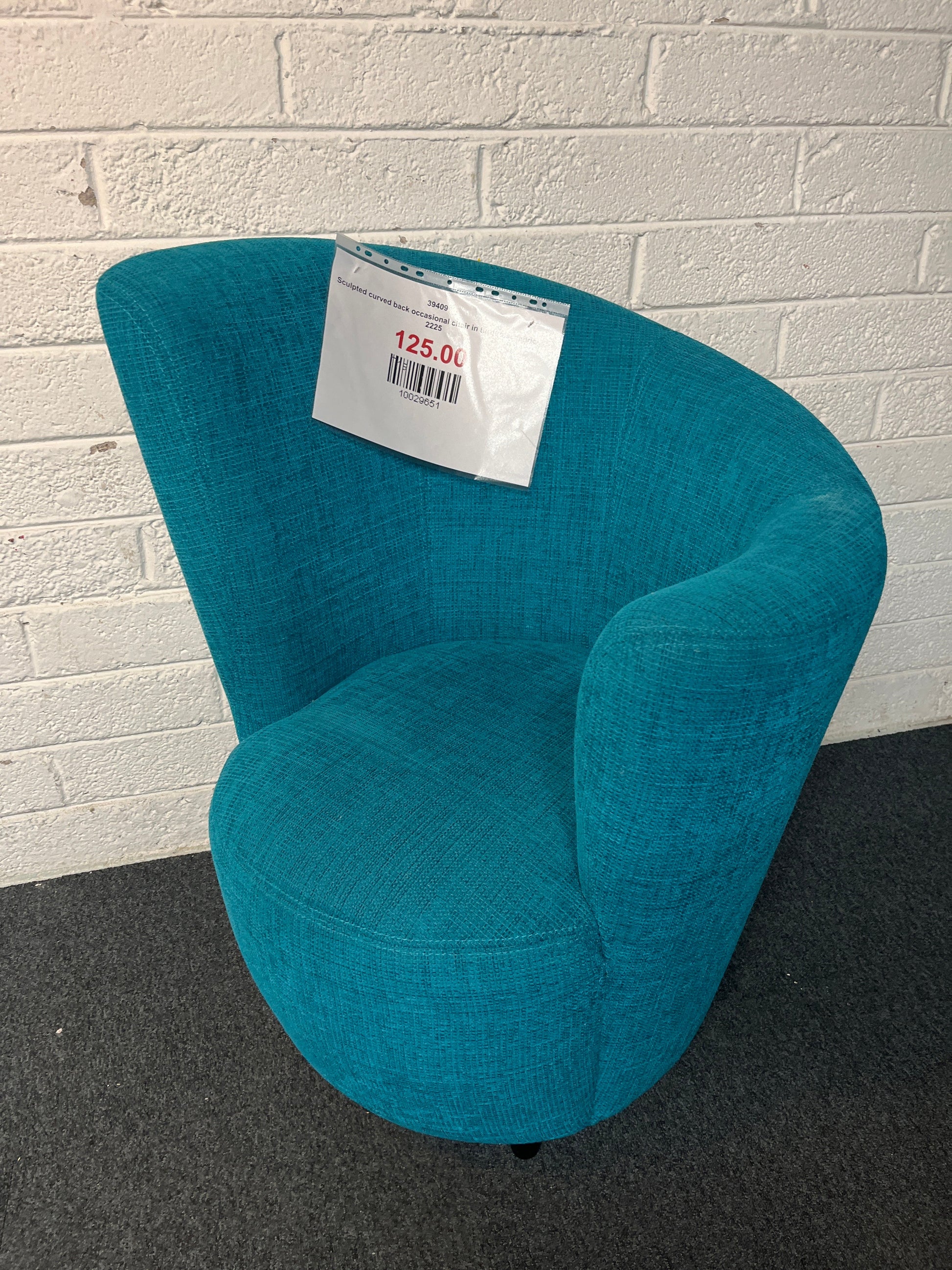 Sculpted curved back occasional chair in turquoise fabric 2225