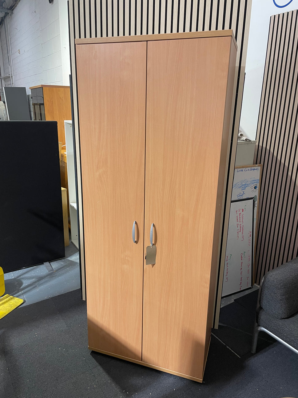 Tall 2 door  beech laminate storage with 4 shelves 2000H x 800W x 400D