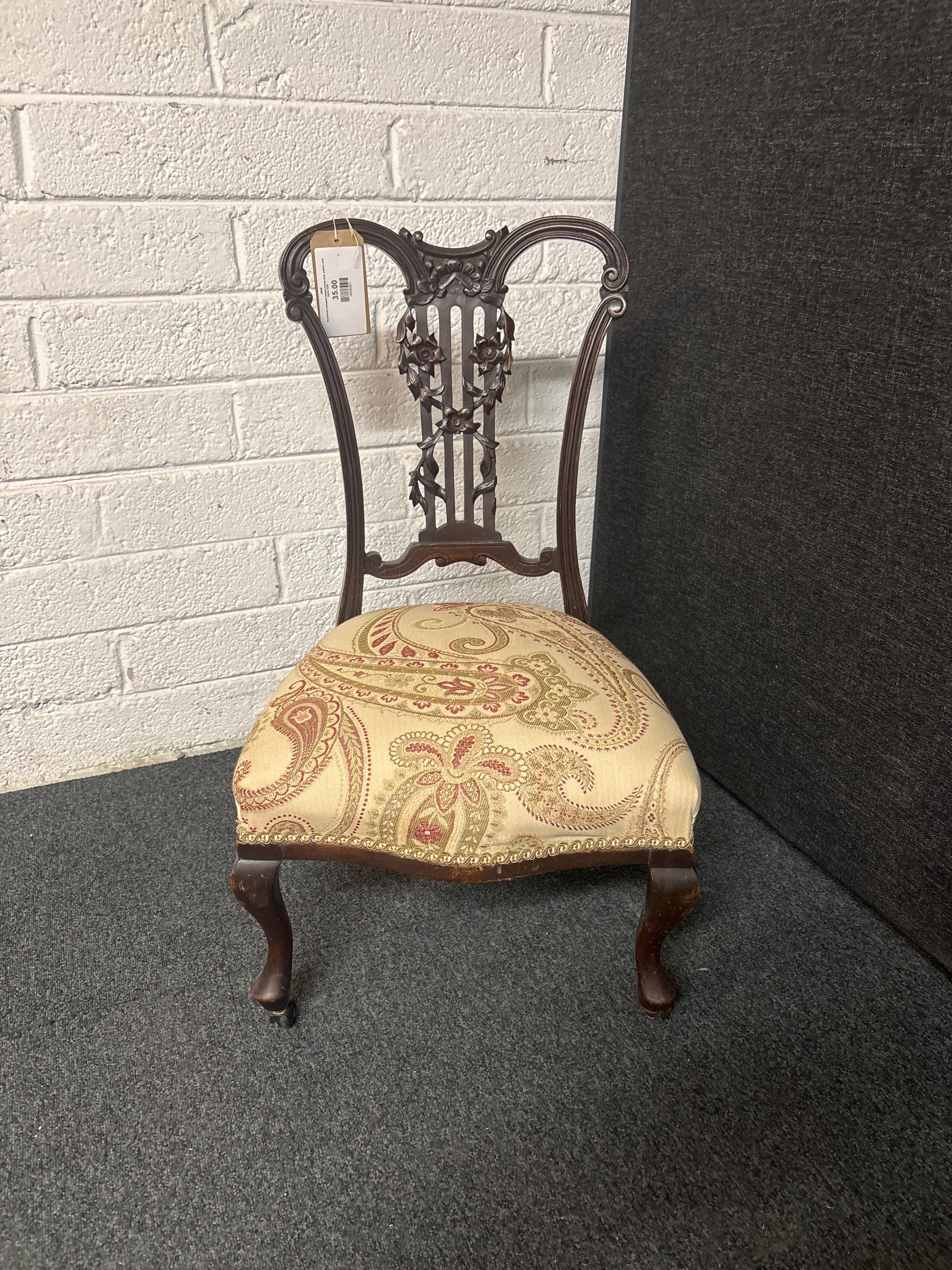 Occasional mahogany framed dining chair, pattern seat fabric 3225