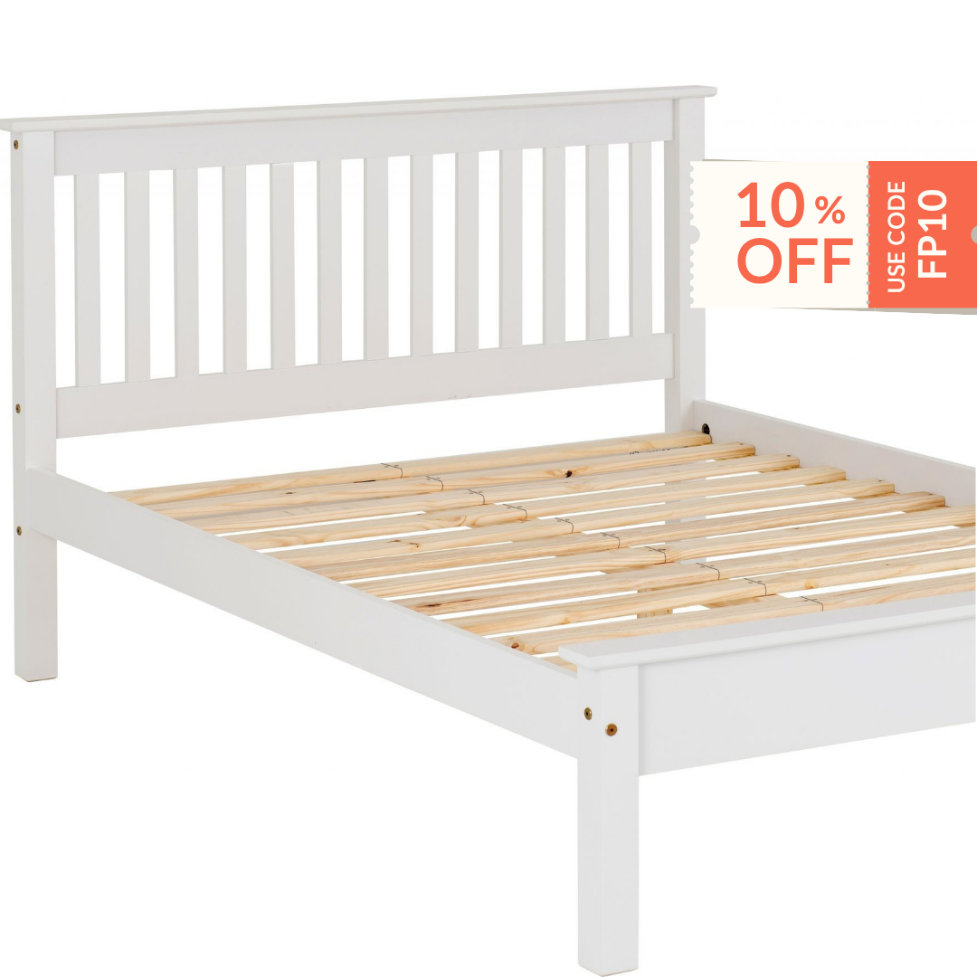 NEW Monaco 4ft 6 low end bed frame- White