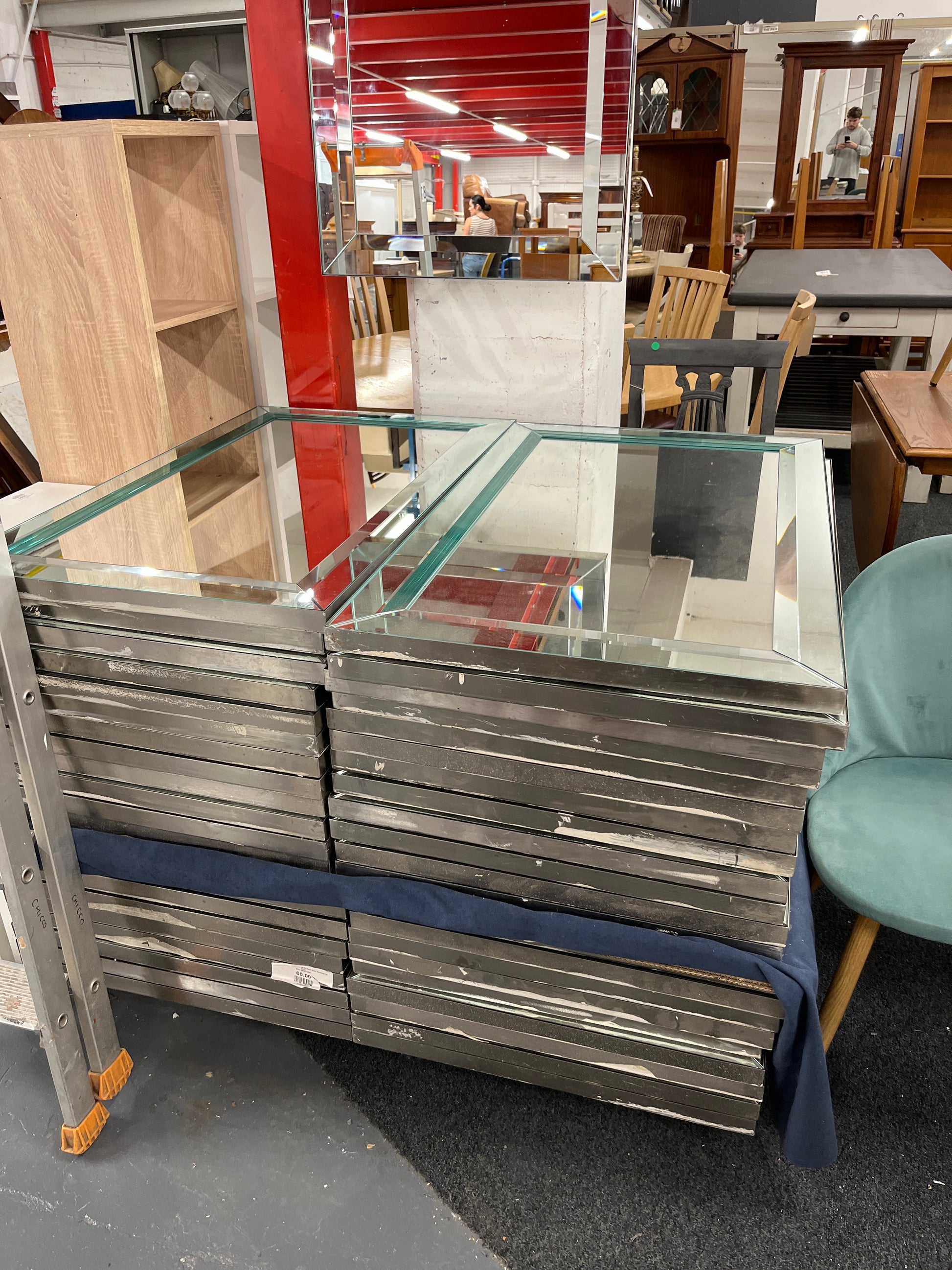 Large Stainless steel framed Ex Hotel Stock Rectangular mirror
Dims (H 95 x W 60 cm)