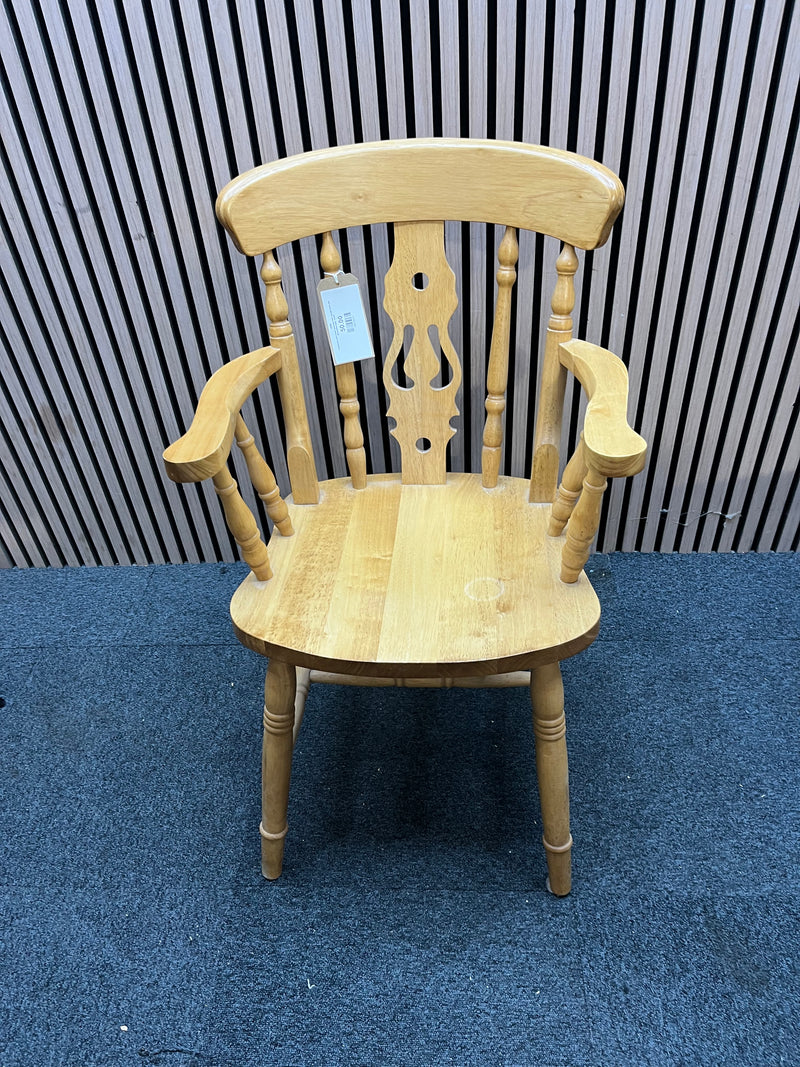 Traditional solid wood armchair with spindle back and decorative splat  44482