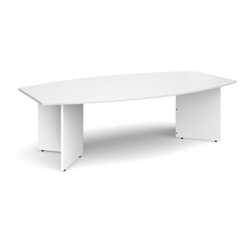 Barrel shape white boardroom table 2400mm x 800 / 1300mm