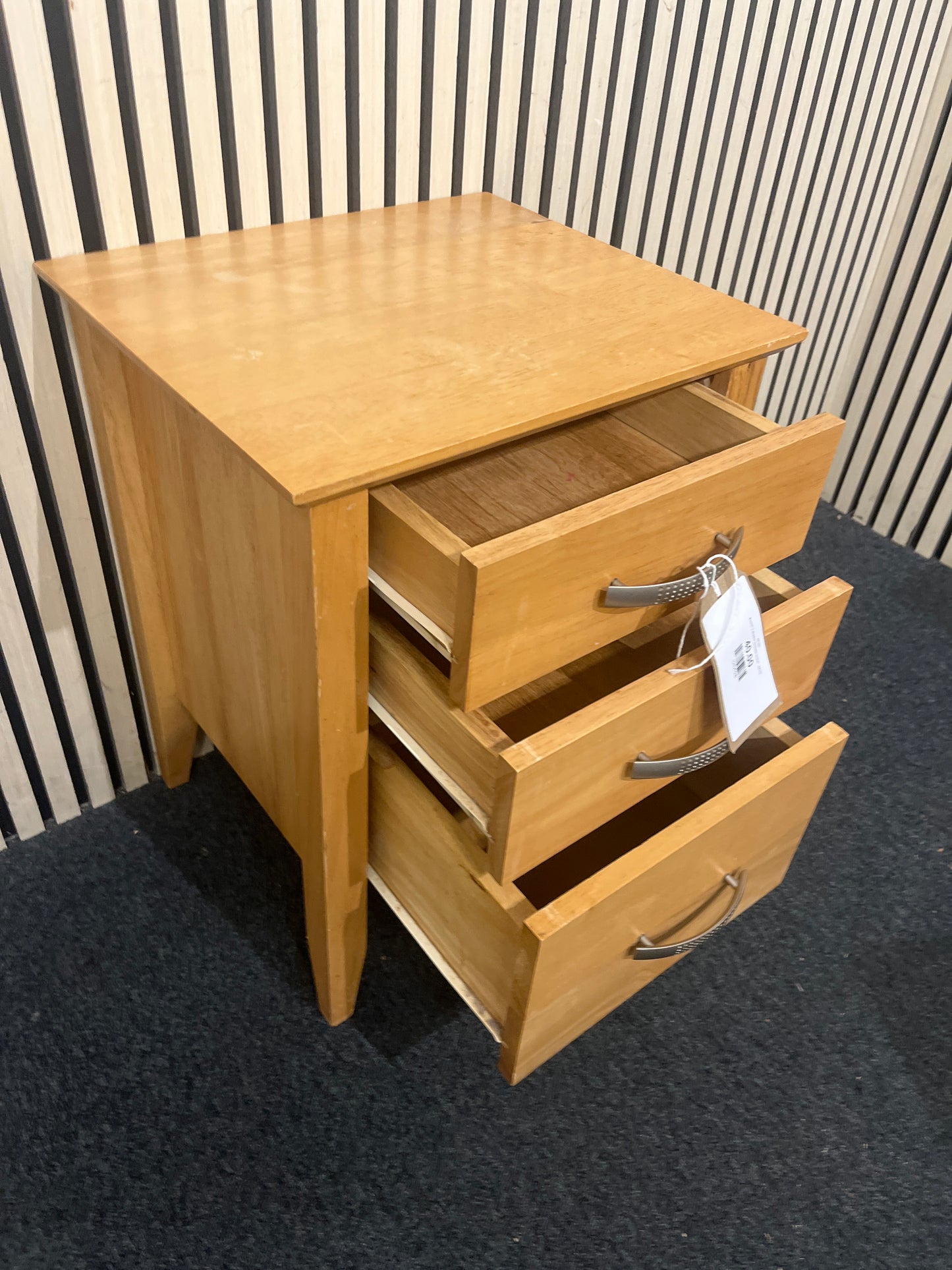 Beech 3 drawer bedside locker   44185