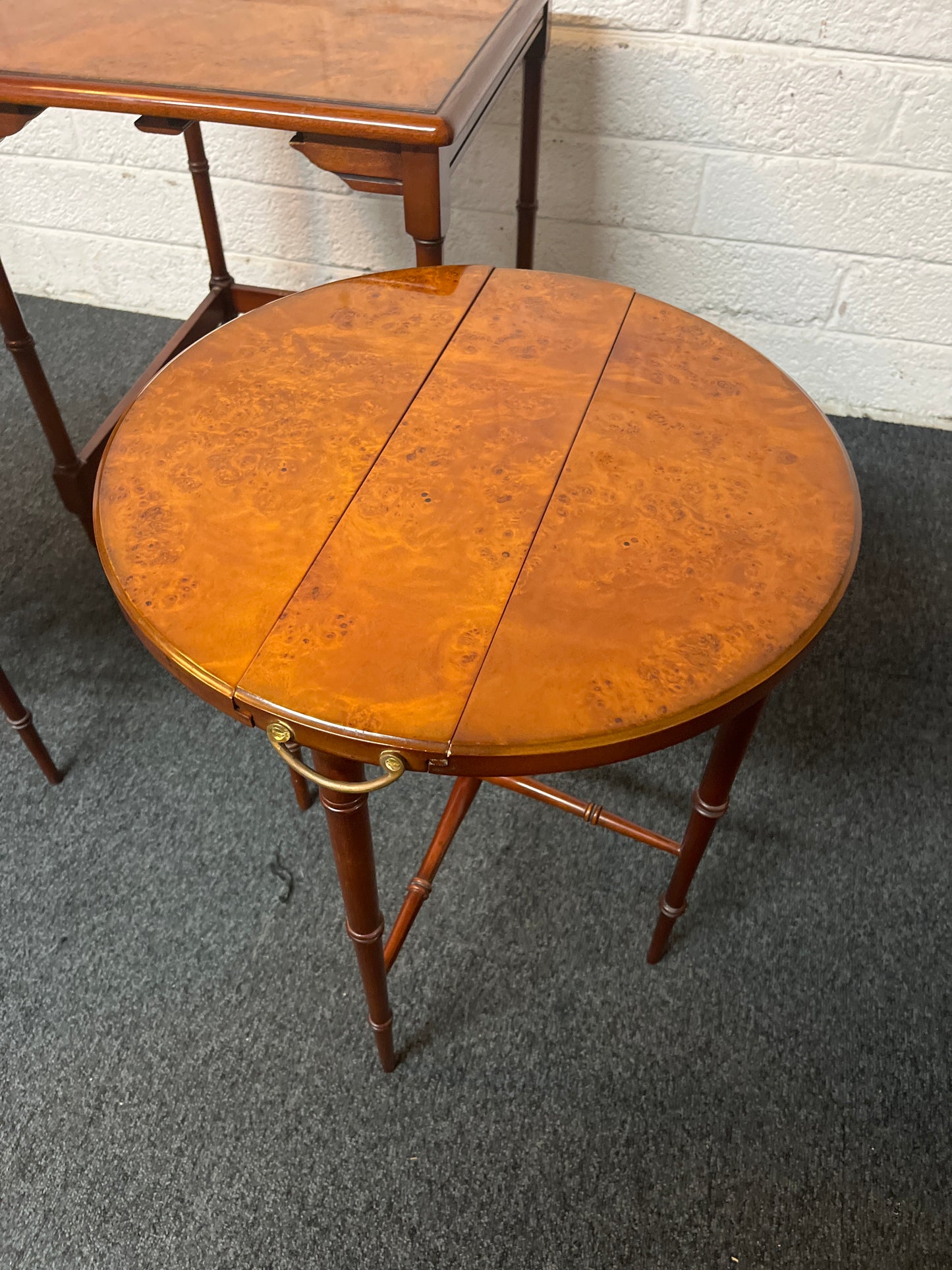 Ornate walnut lamp table with 2 no. pull out tables 3225