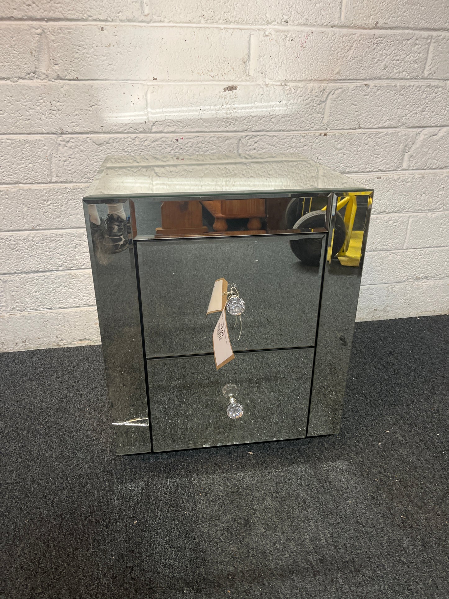 2 drawer glass bedside locker (cracked)  1325