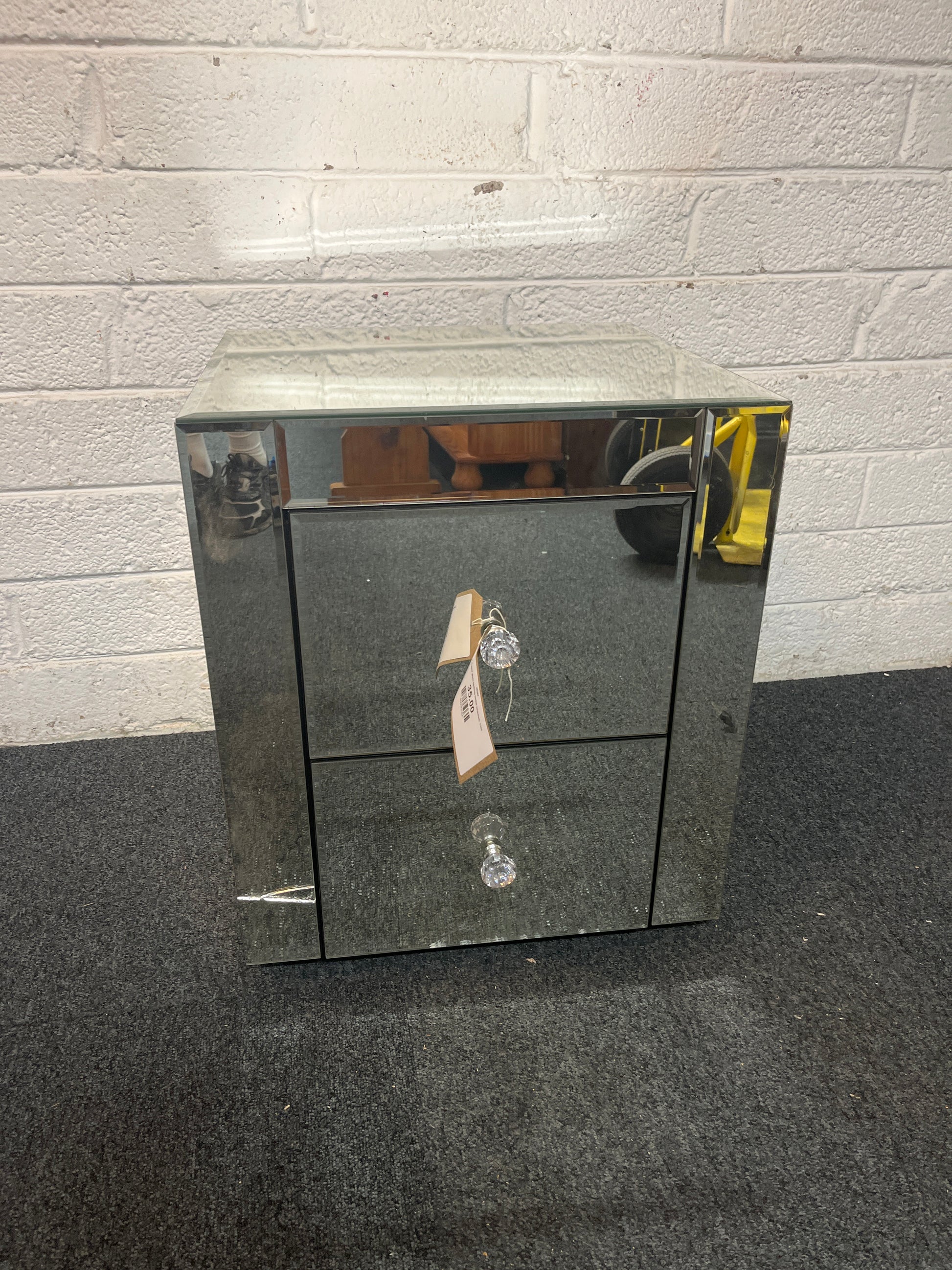 2 drawer glass bedside locker (cracked)  1325