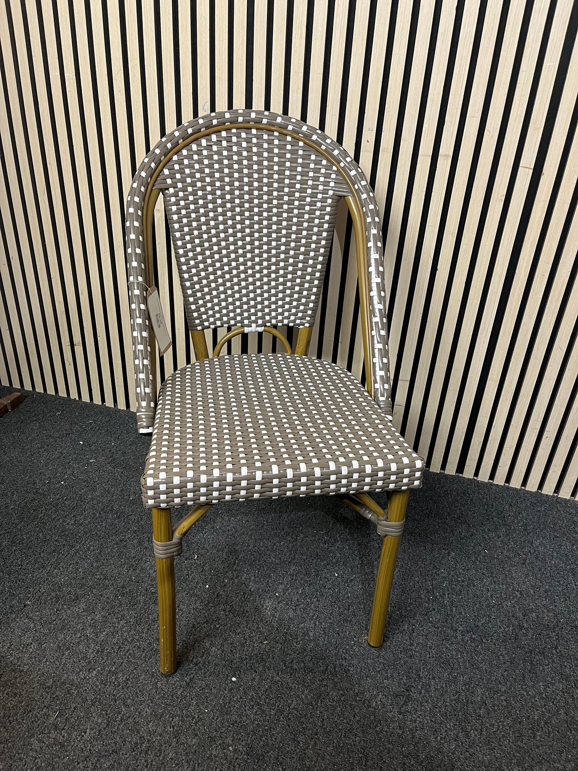 Rattan style outdoor brown and cream stacking chair 1126
