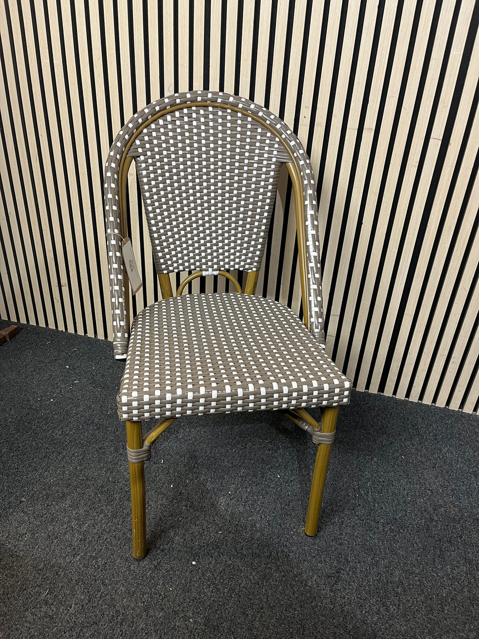 Rattan style outdoor brown and cream stacking chair 1126