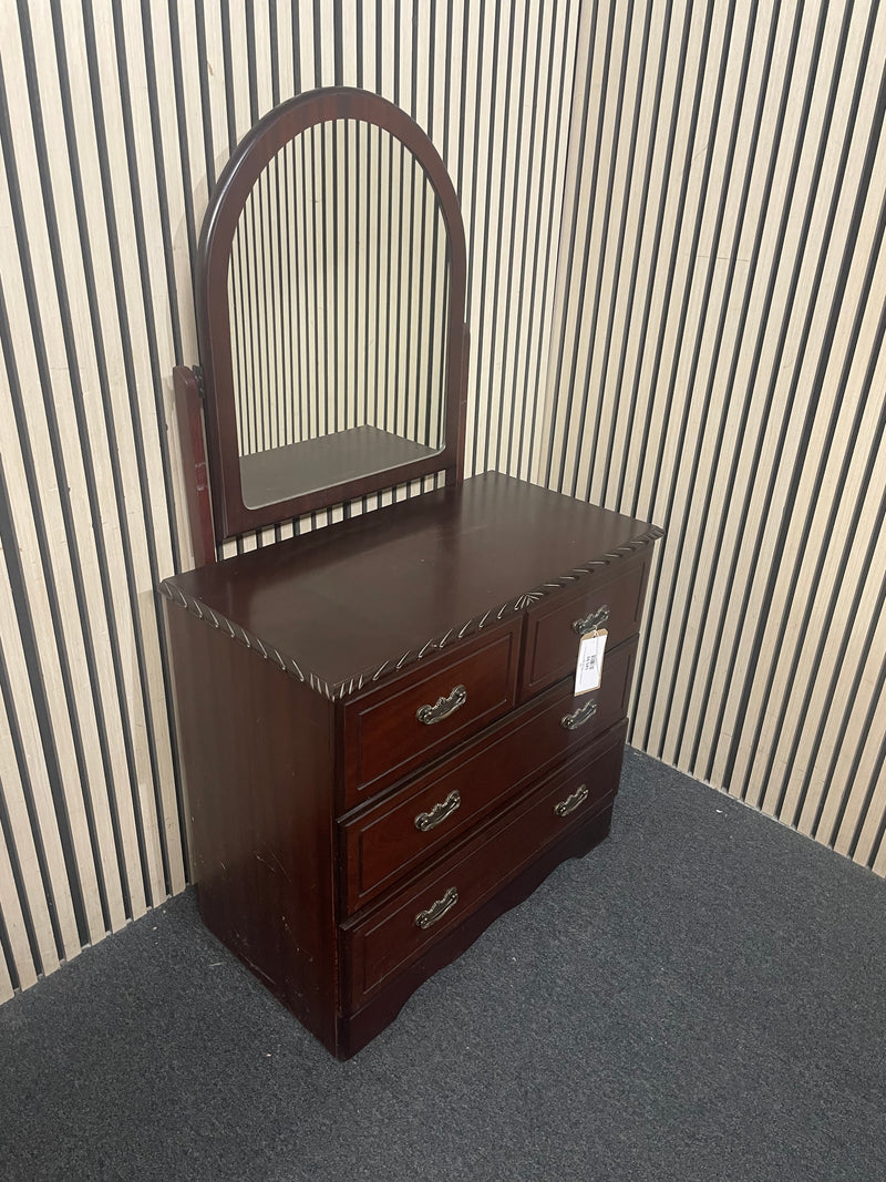 Dark mahogany 3 drawer chest with mirror (H 71 x W 76 x D 41 cm)  44643
