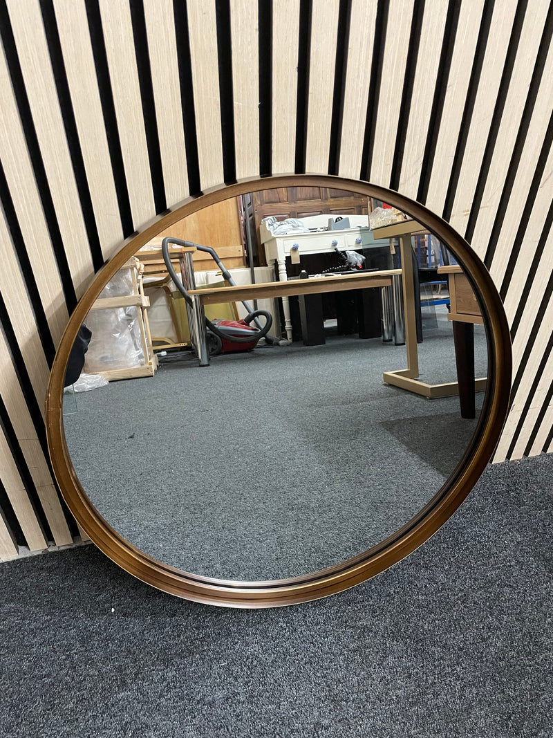 Pair of metal bronze effect circular wall mirrors, 1 large and one small  44447
