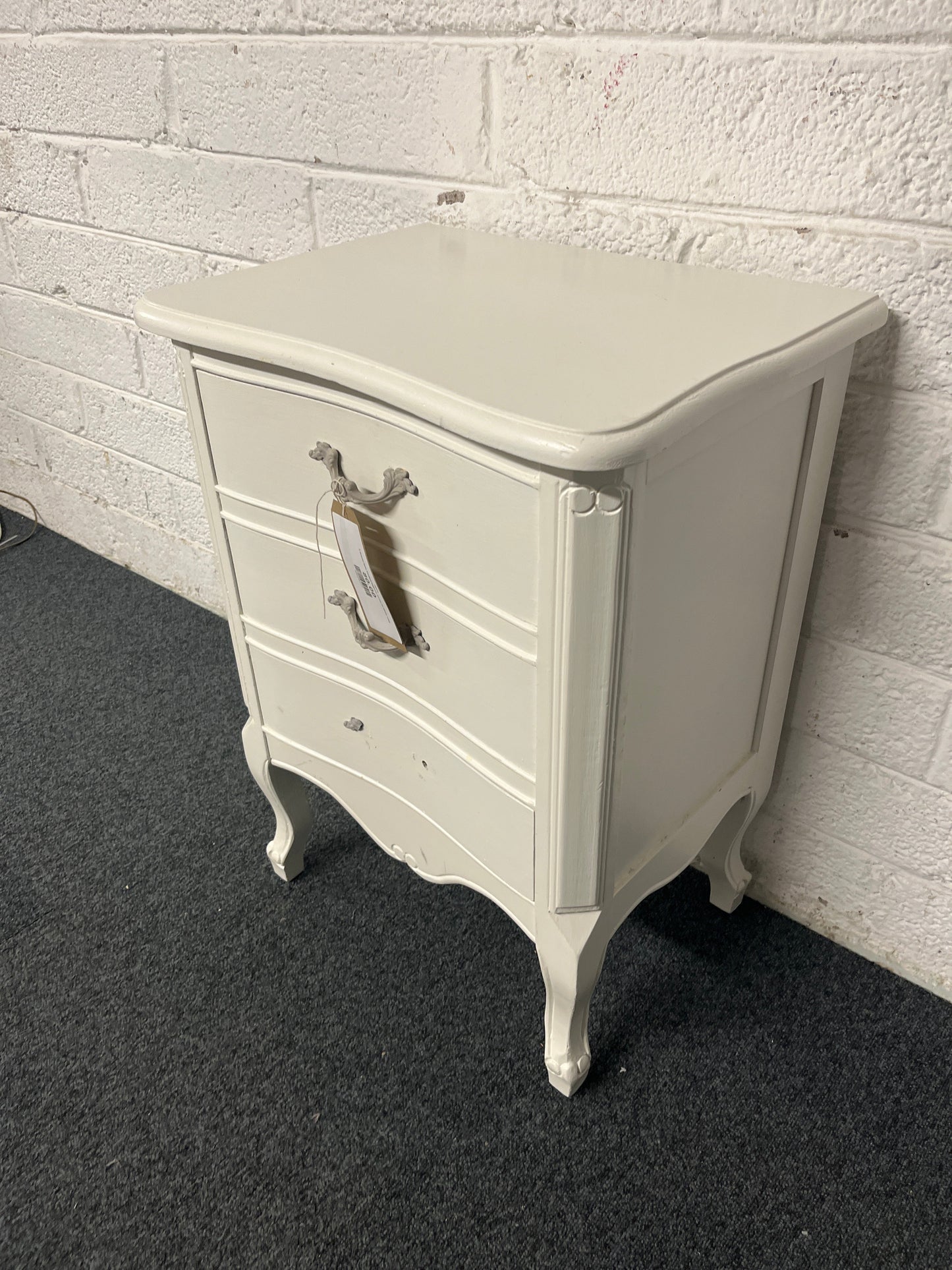 3 drawer bow fronted bedside locker in white 1225